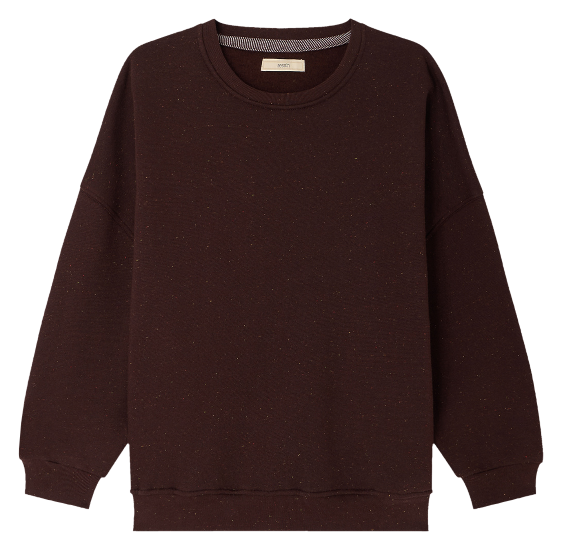 Weites, meliertes Rundhals-Sweatshirt aus Bio-Baumwoll-Mix SESSUN Braun