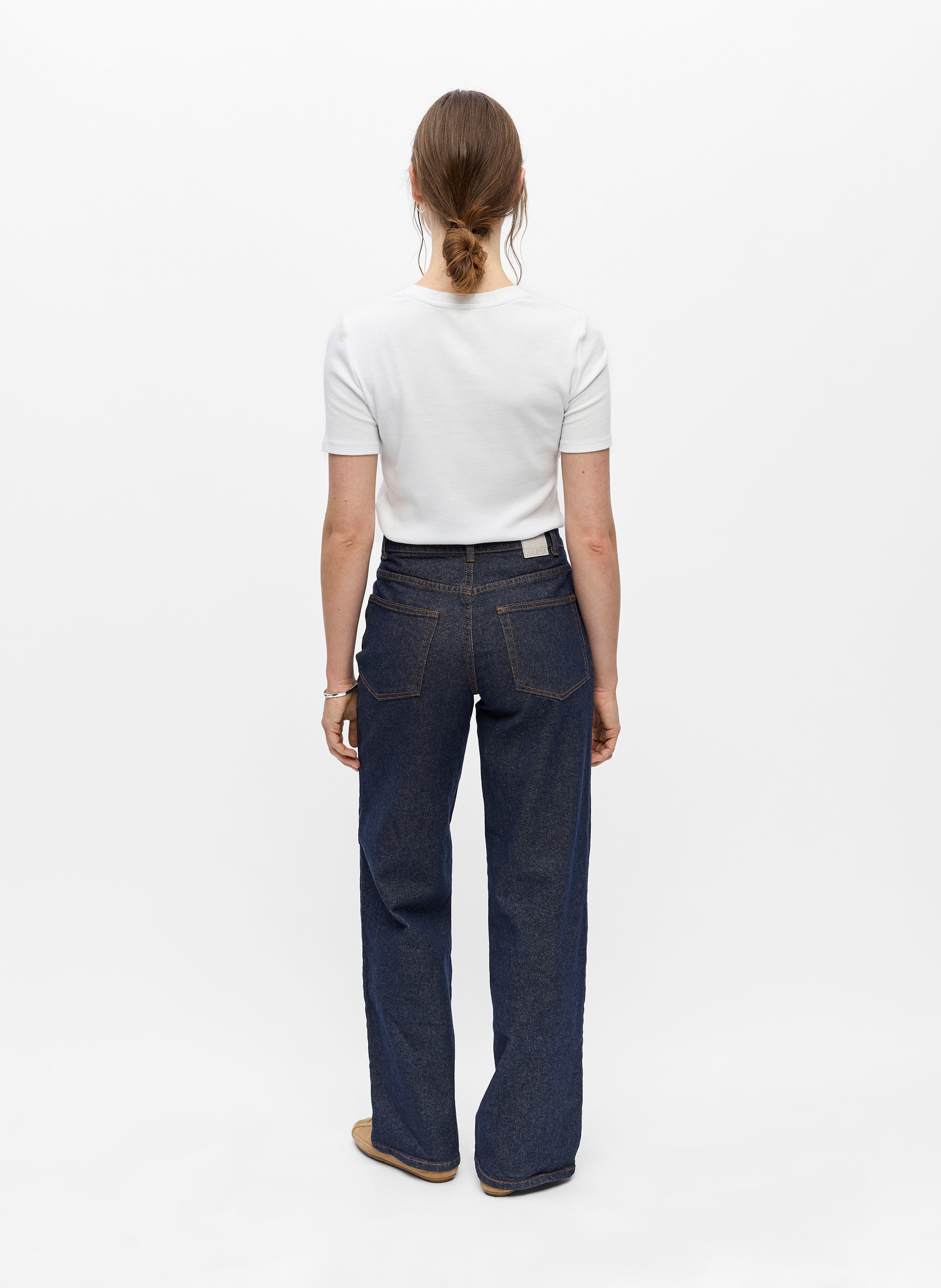 Hoch taillierte Raw Denim Schlaghose. OBJECT Blau