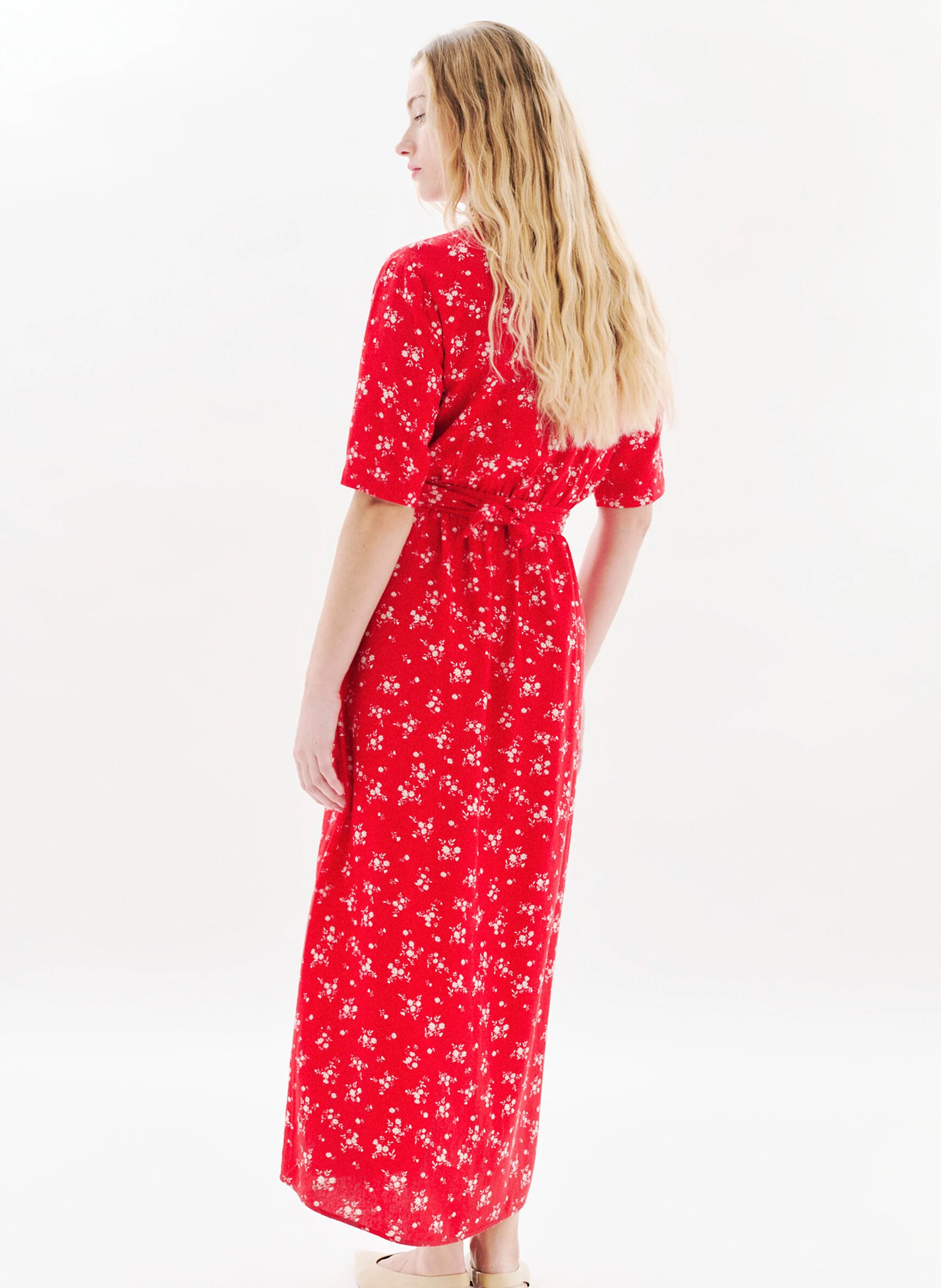 Halflange jurk met V-hals en print CAROLL Rood
