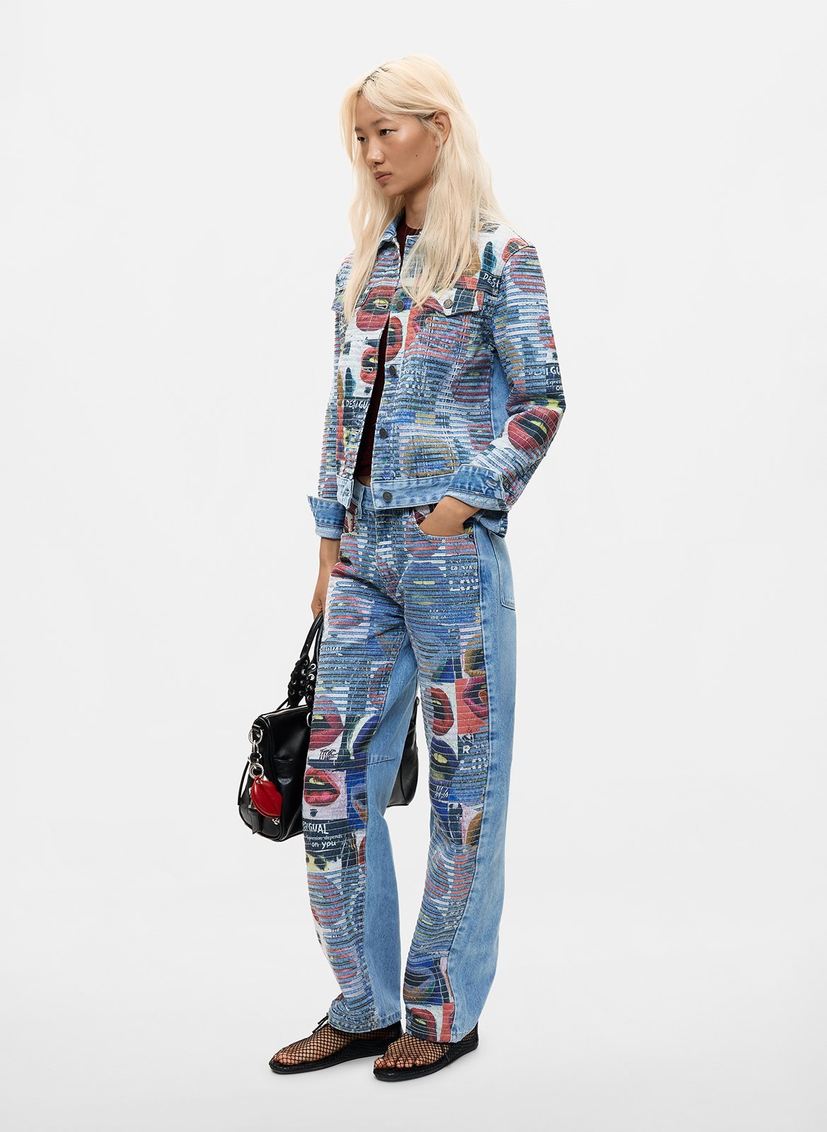 Veste droite col classique en coton imprimé DESIGUAL Bleu