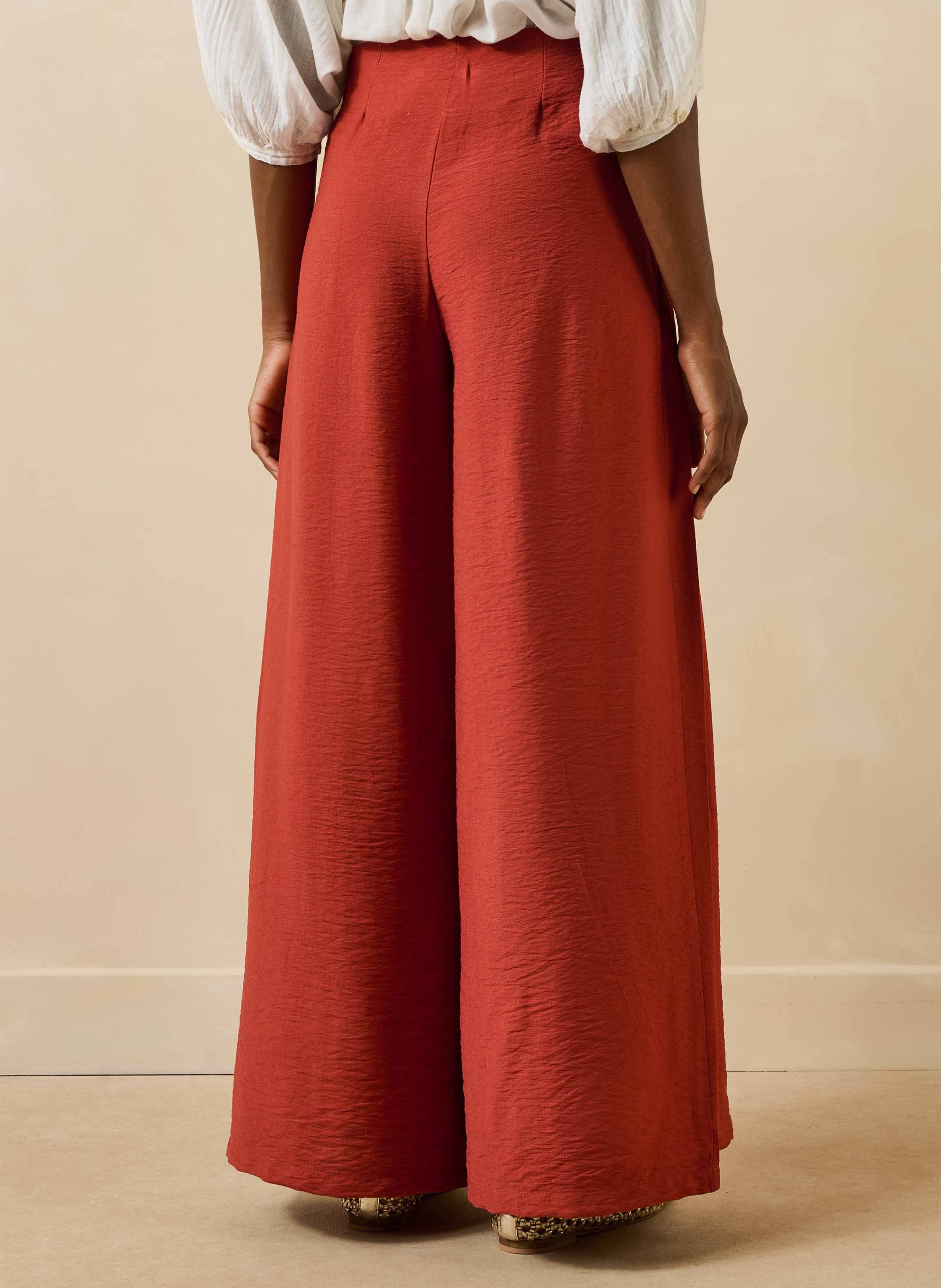 Pantalon large taille haute LA FEE MARABOUTEE Rouge