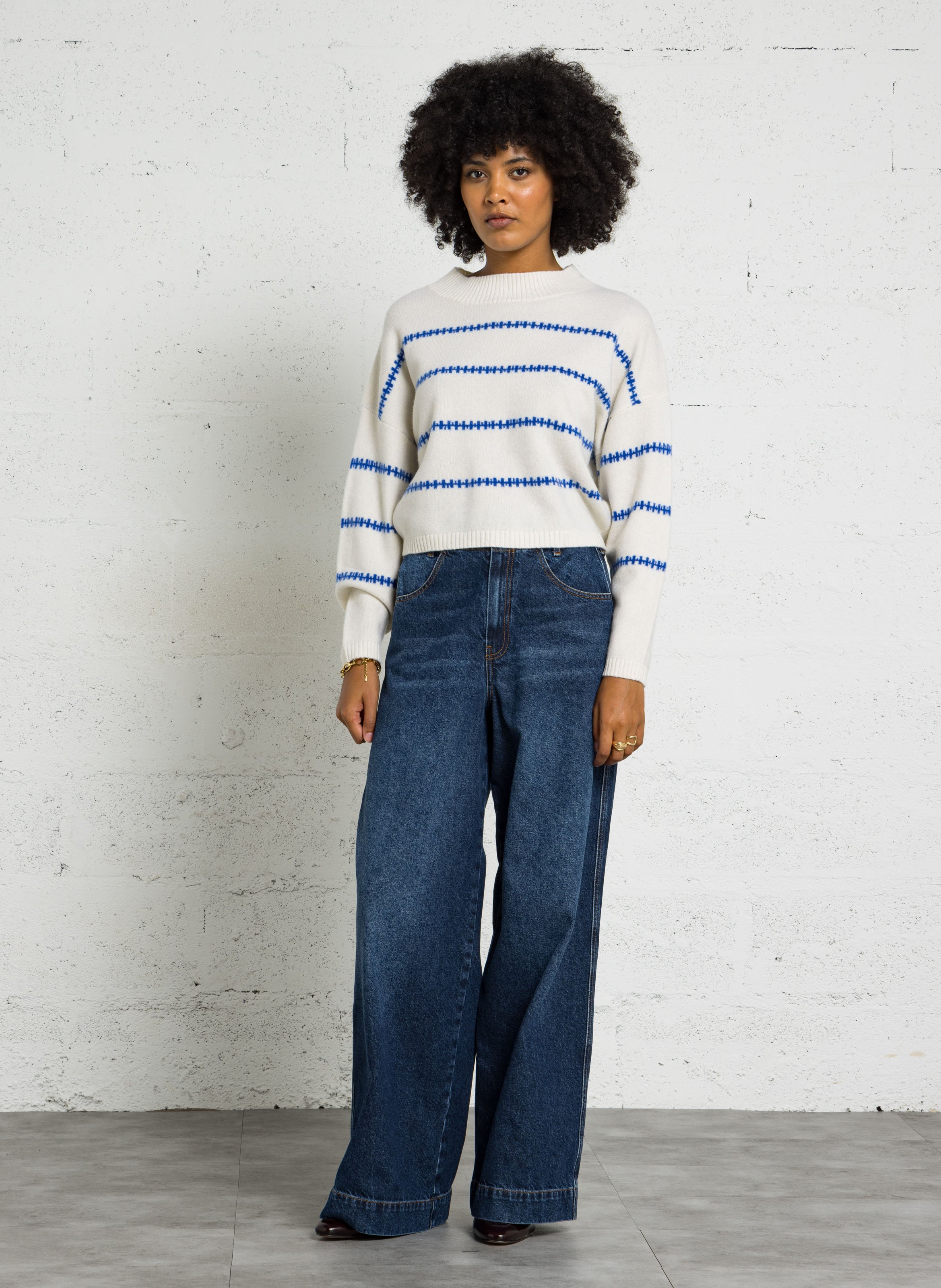 Wijde denim jeans van katoen TINSELS Blauw