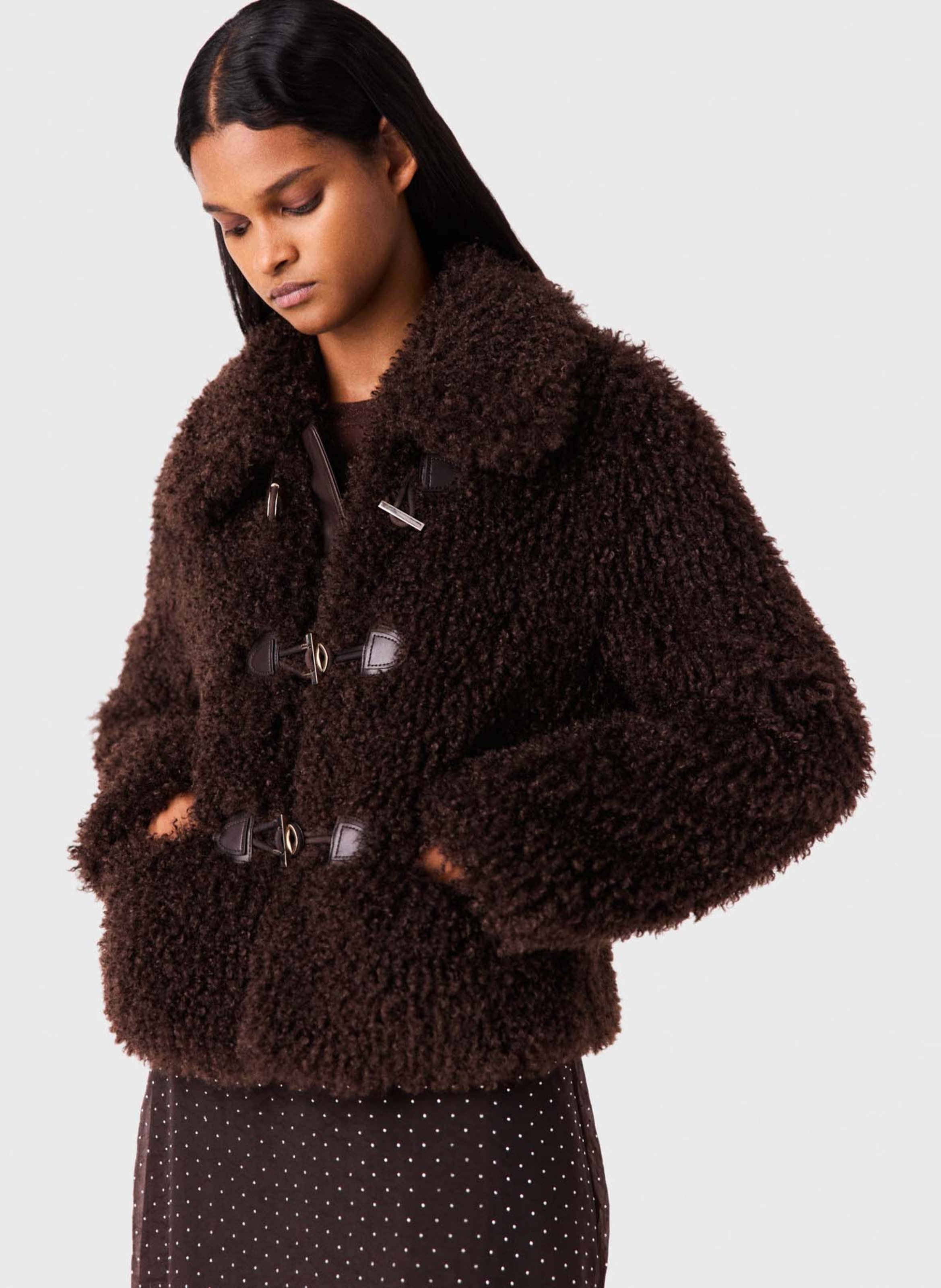 Veste col classique en fausse fourrure MAJE Marron