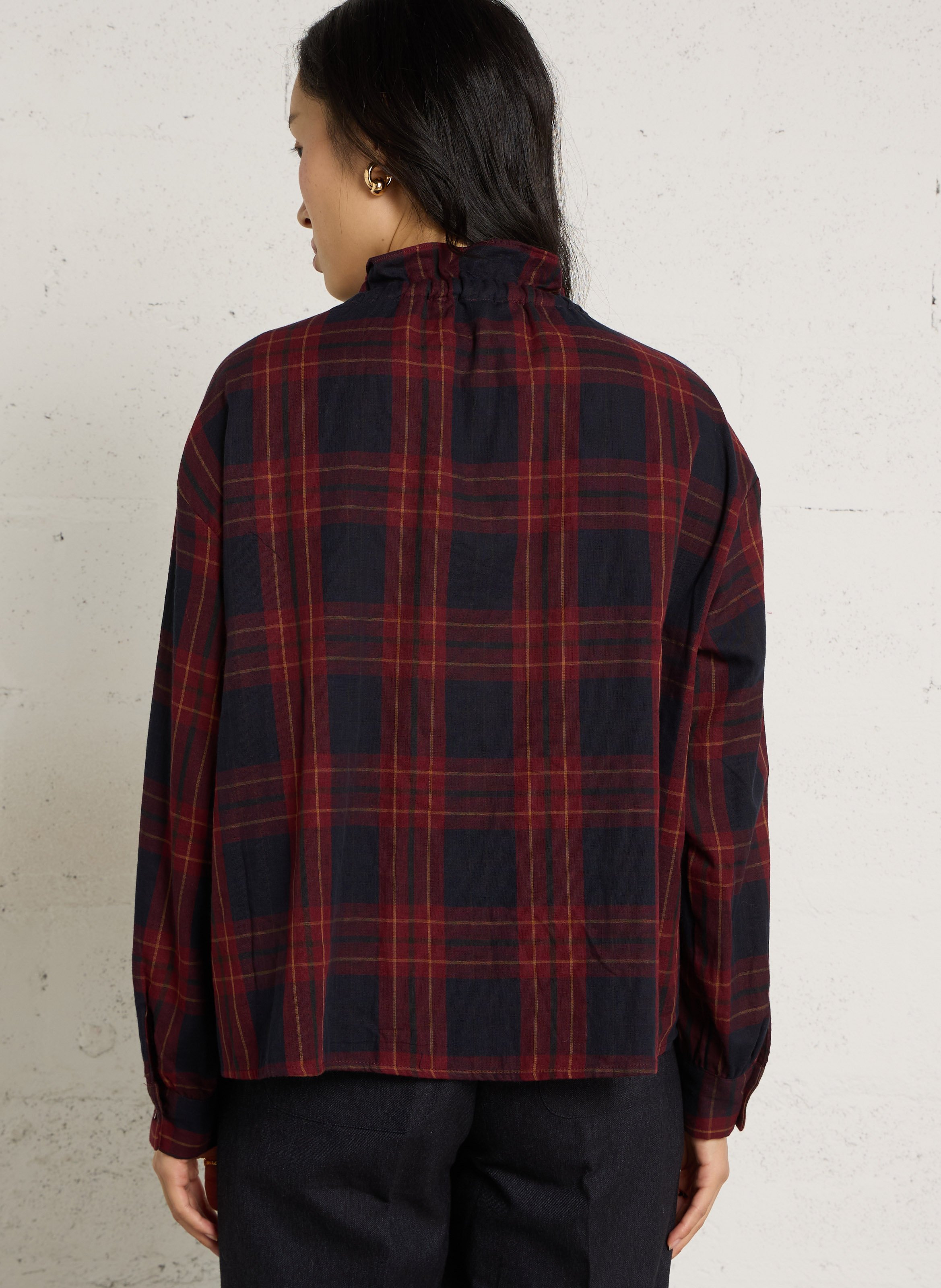 Blouse ample à carreaux en coton THE KORNER Rouge