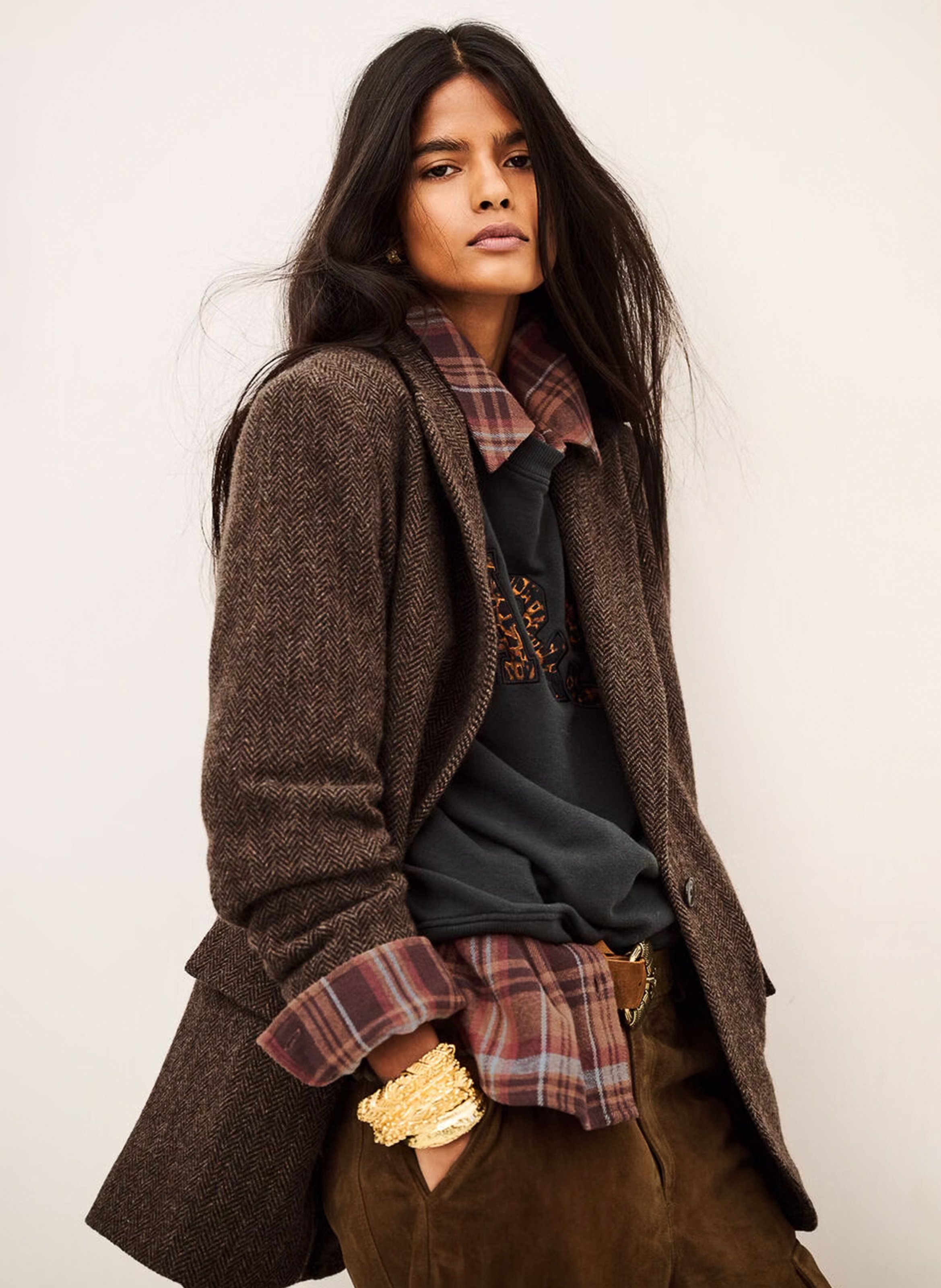 Veste tailleur droite en laine mélangée BA&SH Marron