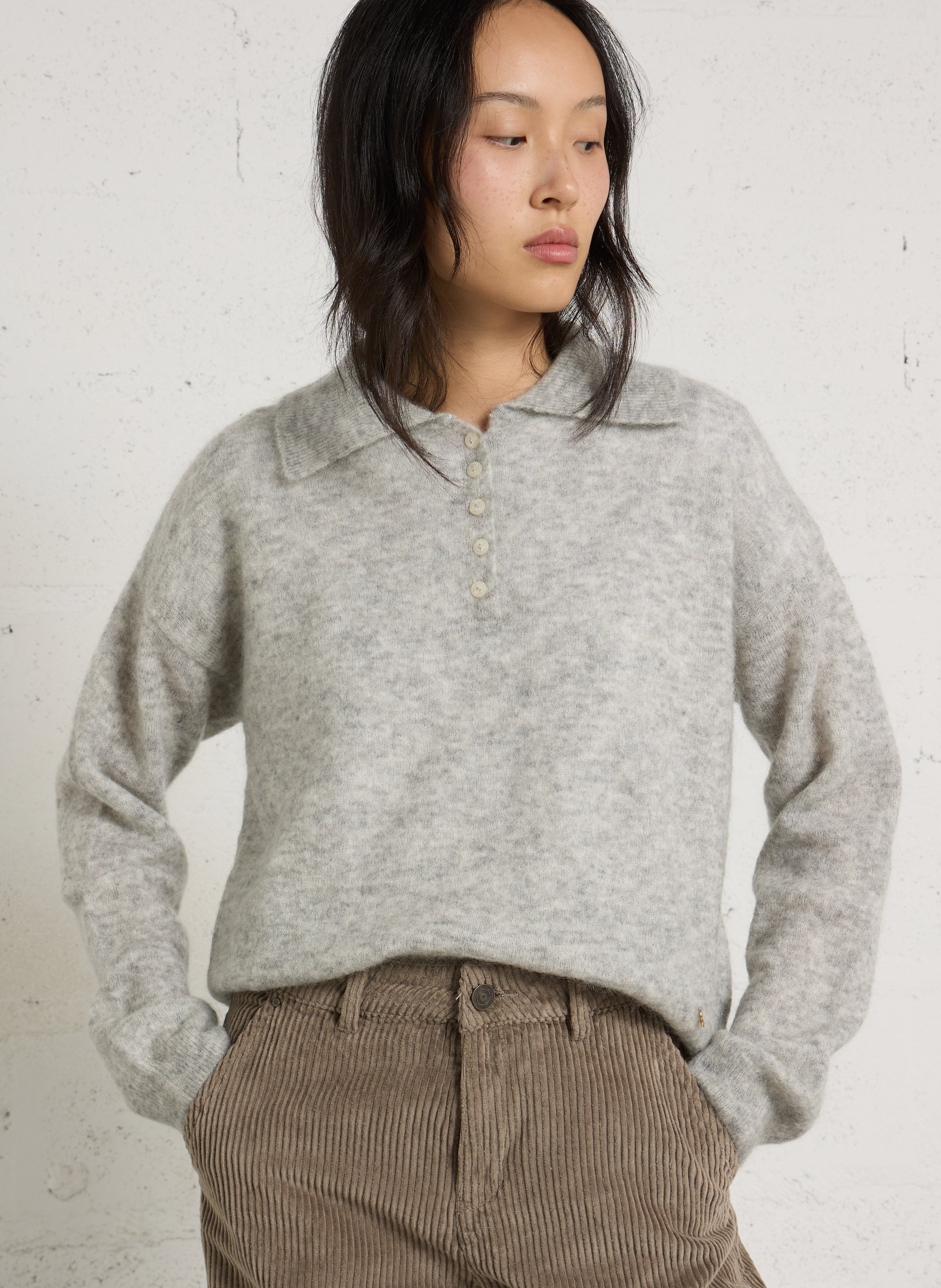 Straight fit polo collar sweater in blended wool DES PETITS HAUTS