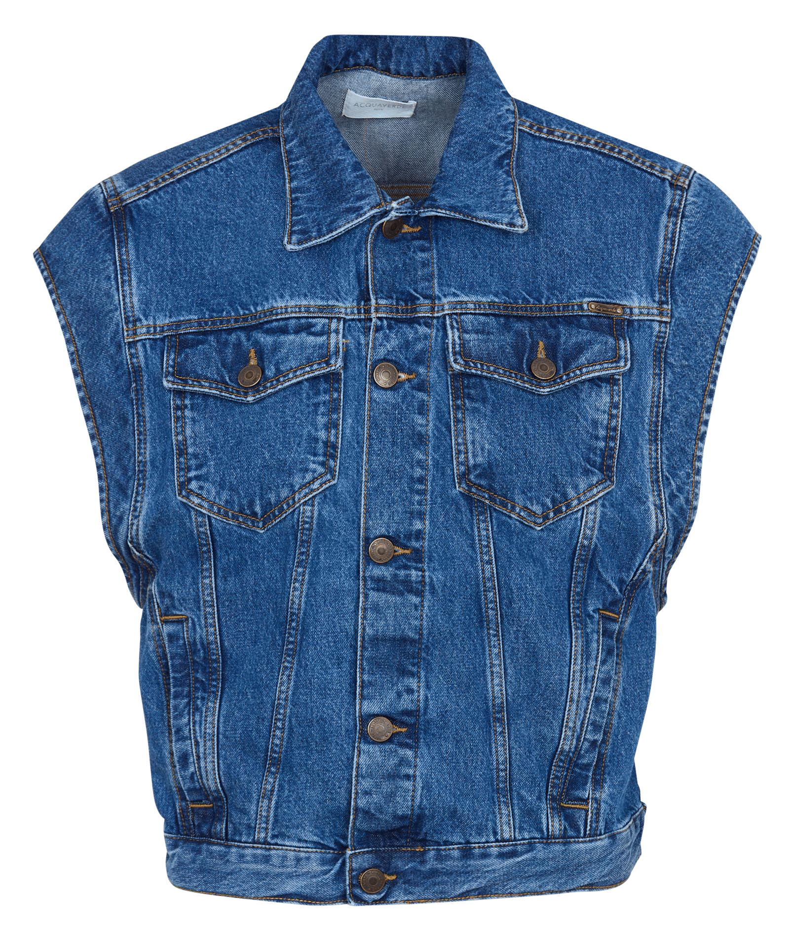 Gerade geschnittene ärmellose Jacke aus Baumwollmischdenim ACQUAVERDE Blau