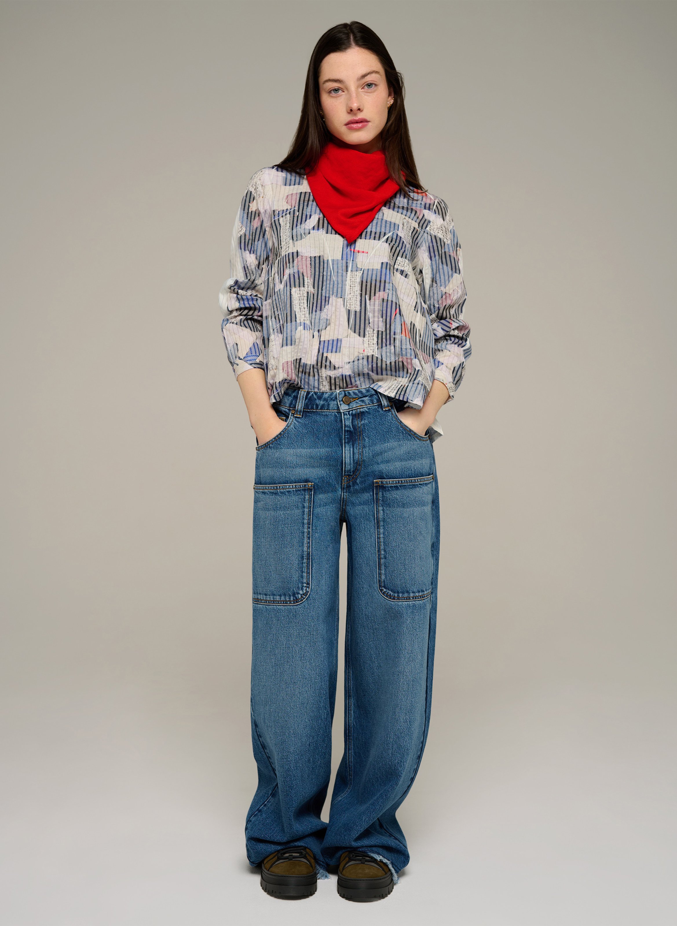 Bedruckte Bluse mit Rundhalskragen COTELAC ACOTE Blau