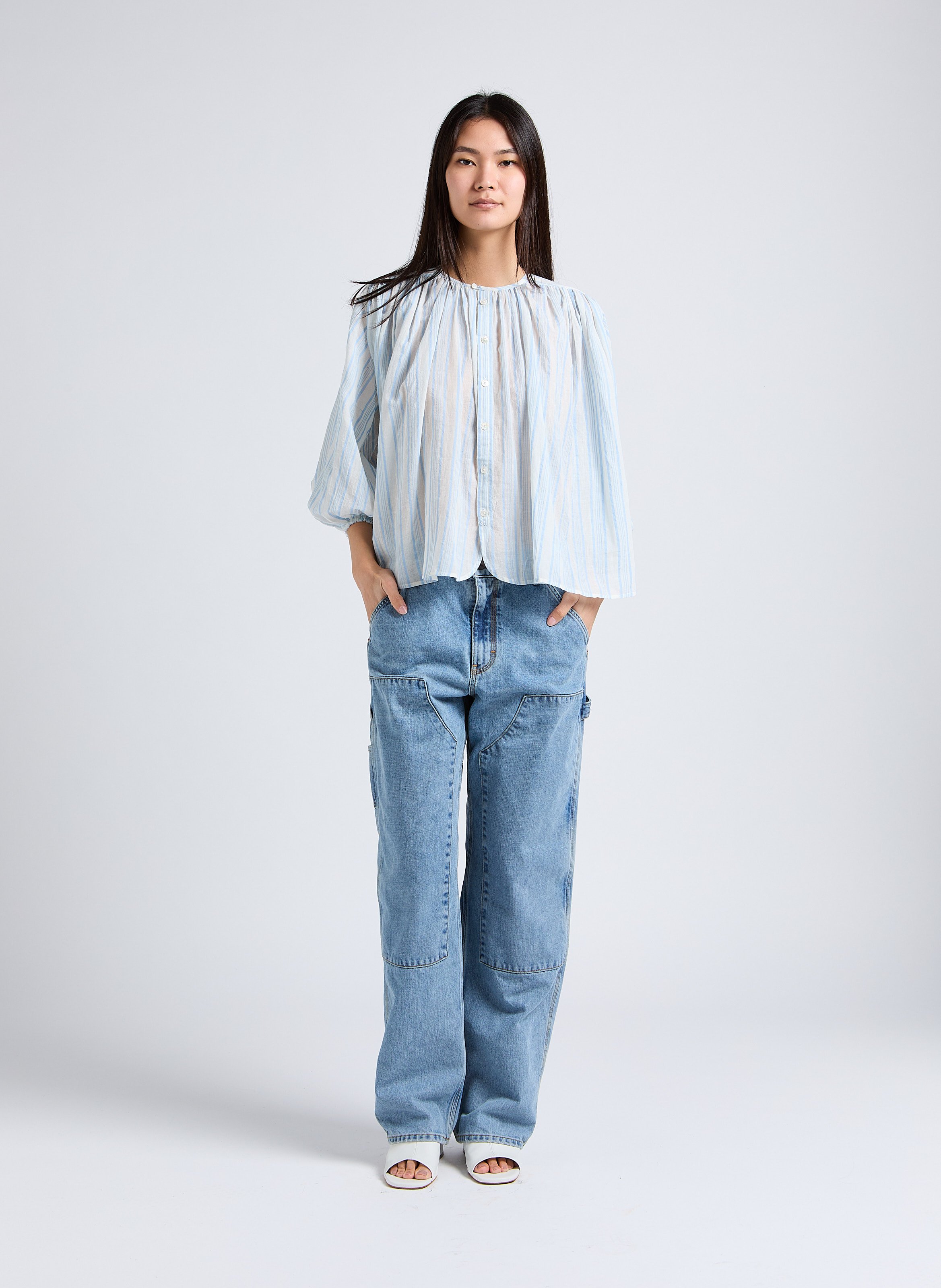 Jean droit taille haute en coton MARGAUX LONNBERG Bleu