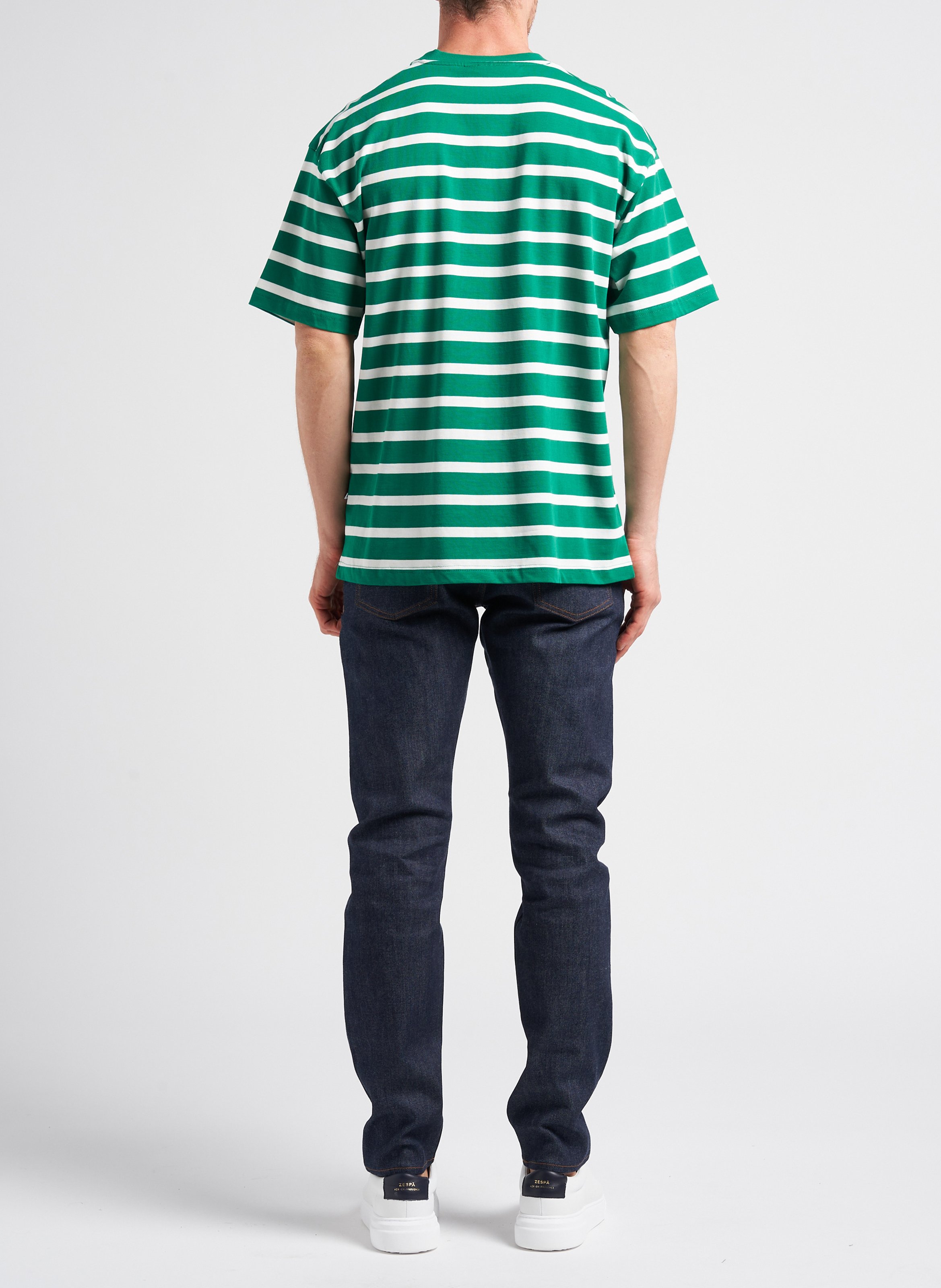 Regular-fit striped organic cotton T-shirt with round neck MINIMUM Green