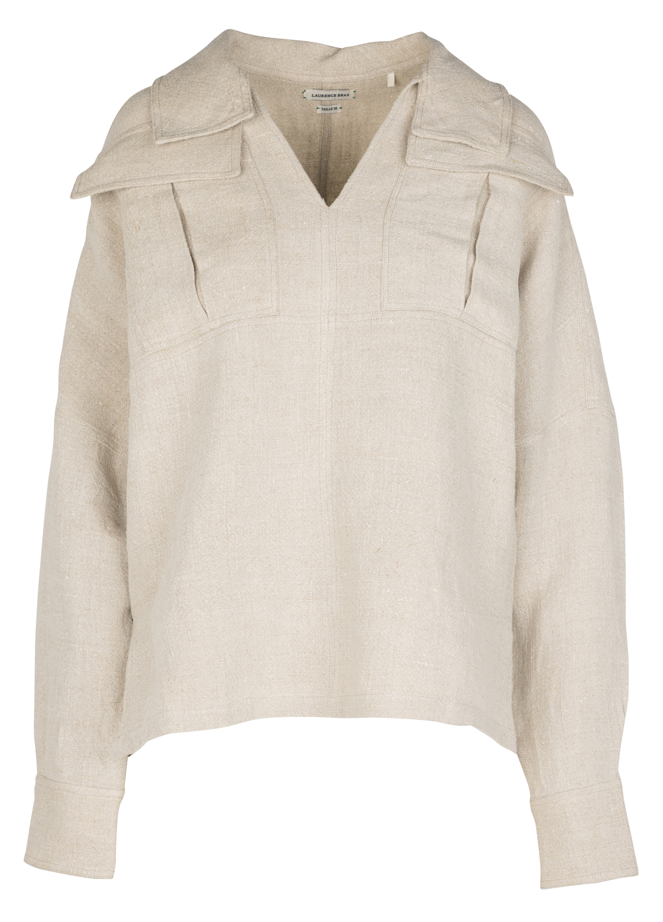 Top col v en lin Beige