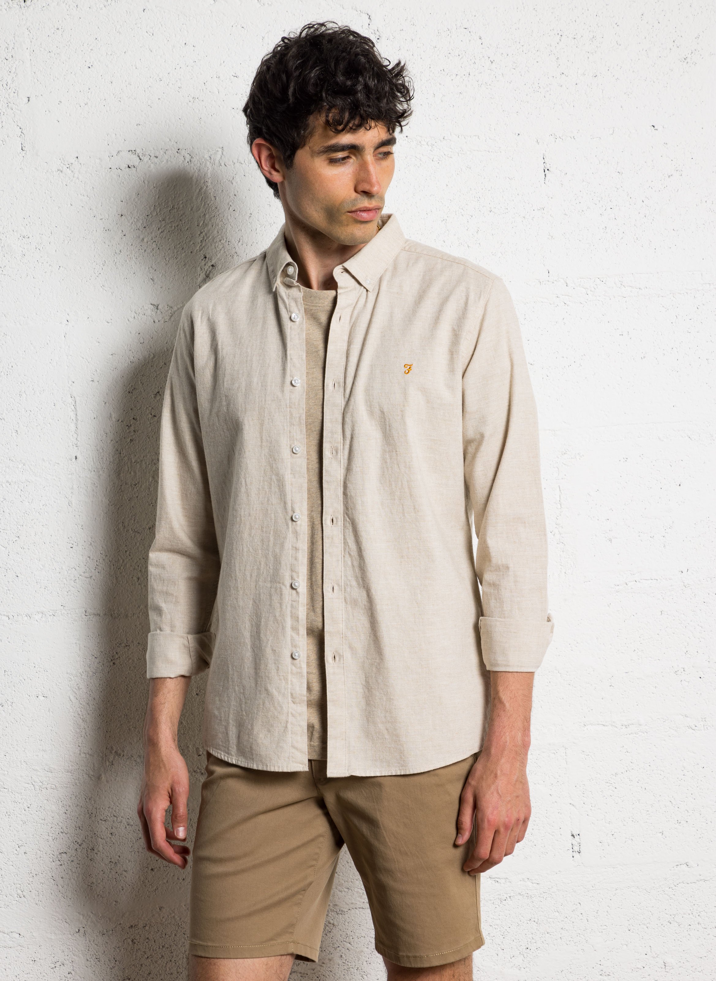 Hemd aus Bio-Baumwolle mit Button-down-Kragen, Slim Fit Beige