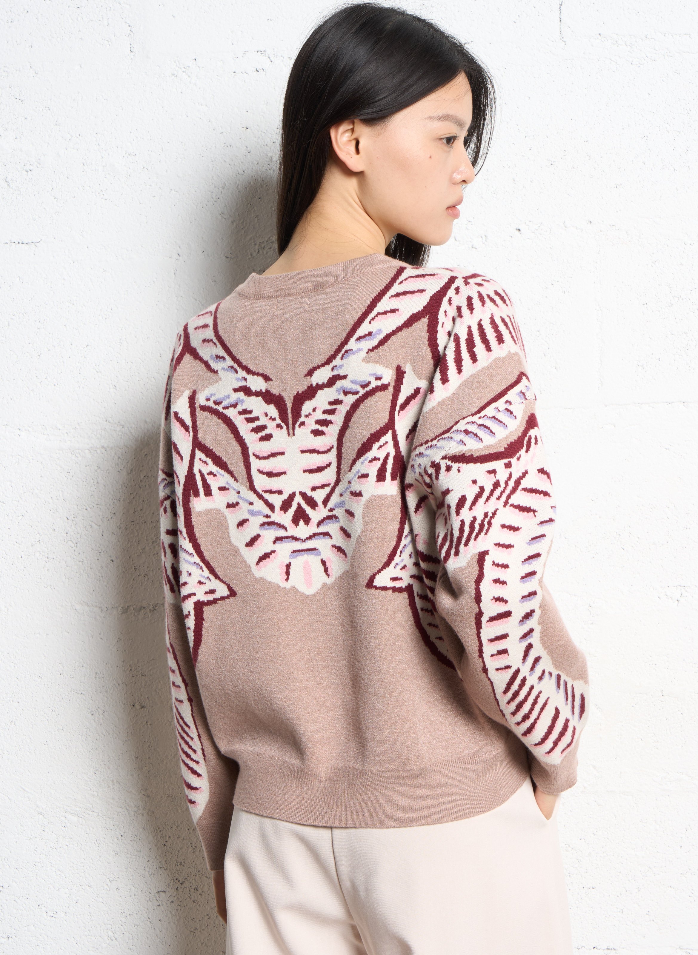 Pull droit col rond en jacquard SUNCOO Marron