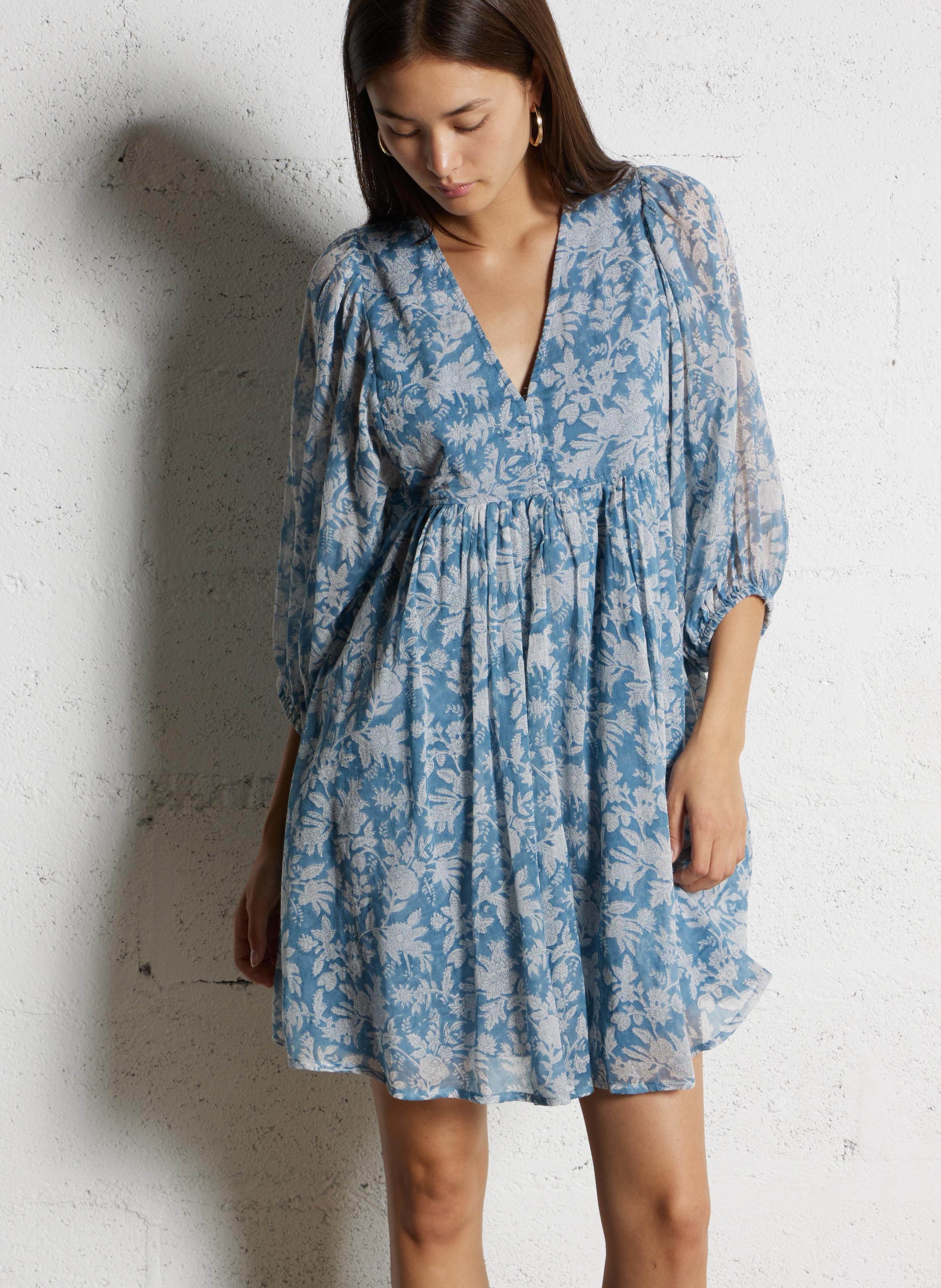Short printed cotton dress MAISON 123 Blue