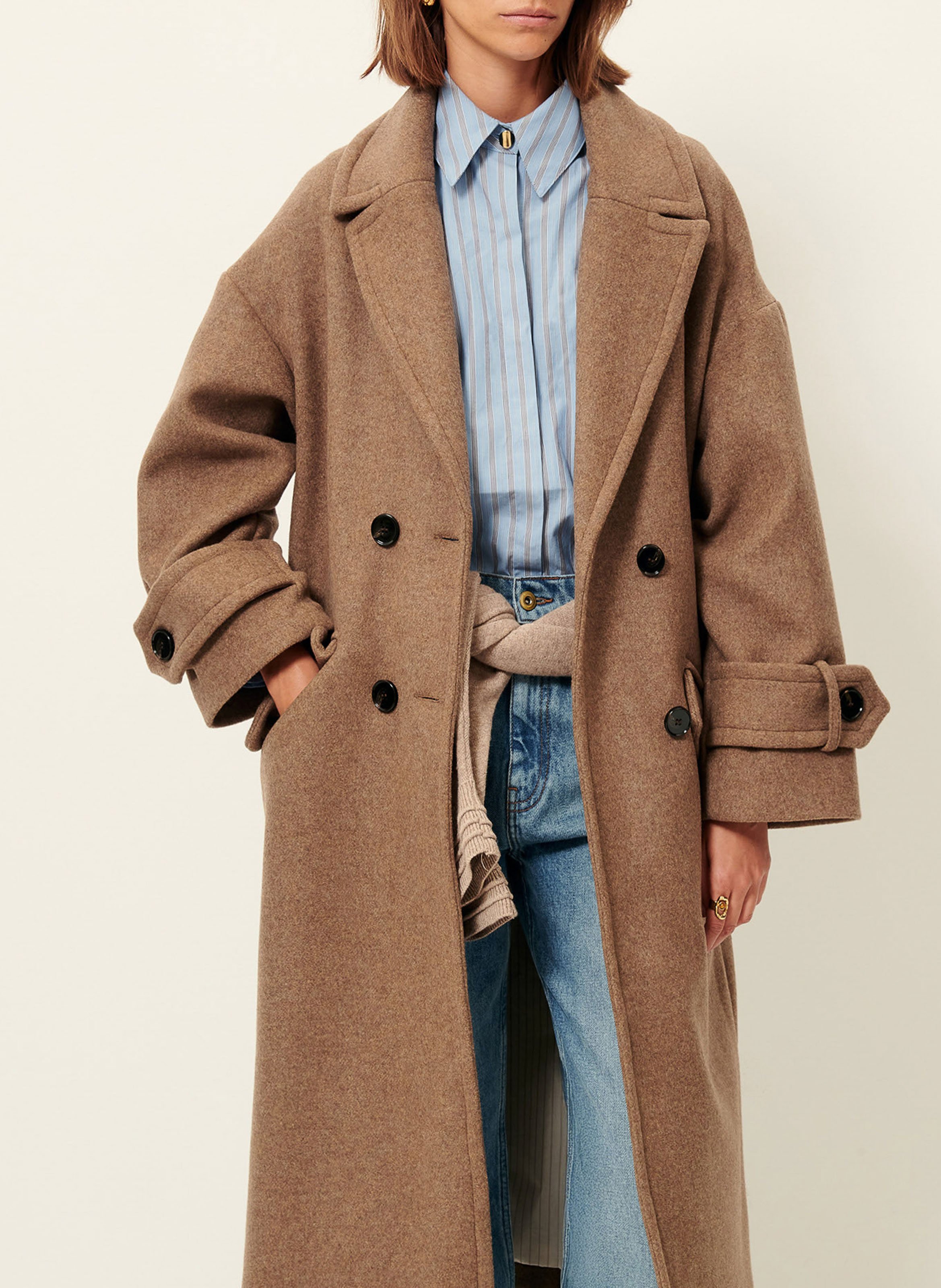 Oversized wool-blend coat with tailored collar SESSUN Beige