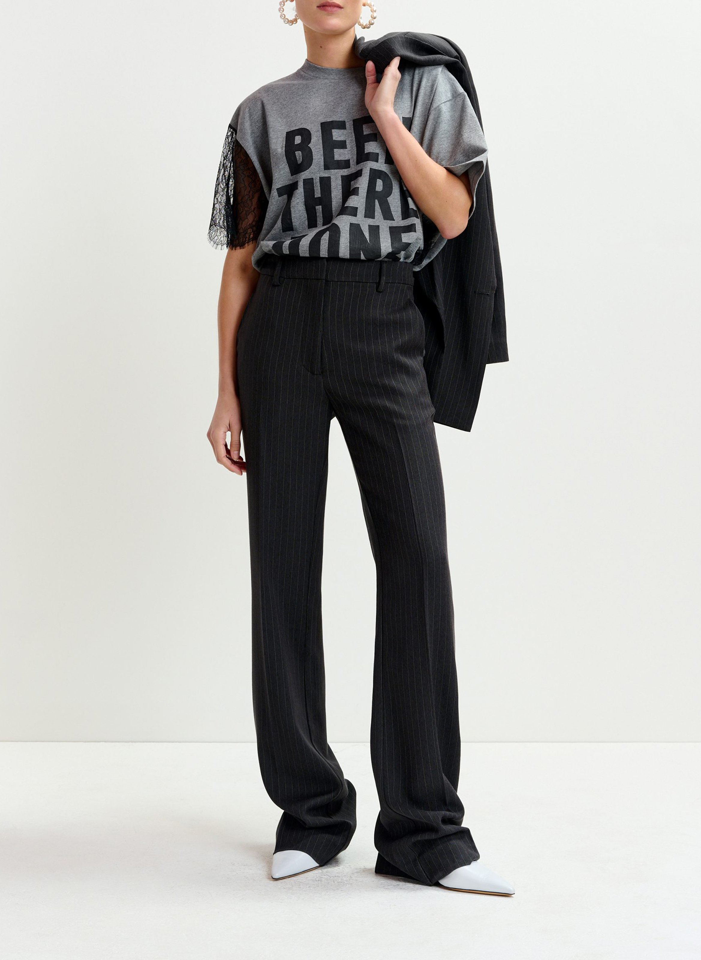 Pantalon taille haute flare rayé ESSENTIEL ANTWERP Bleu