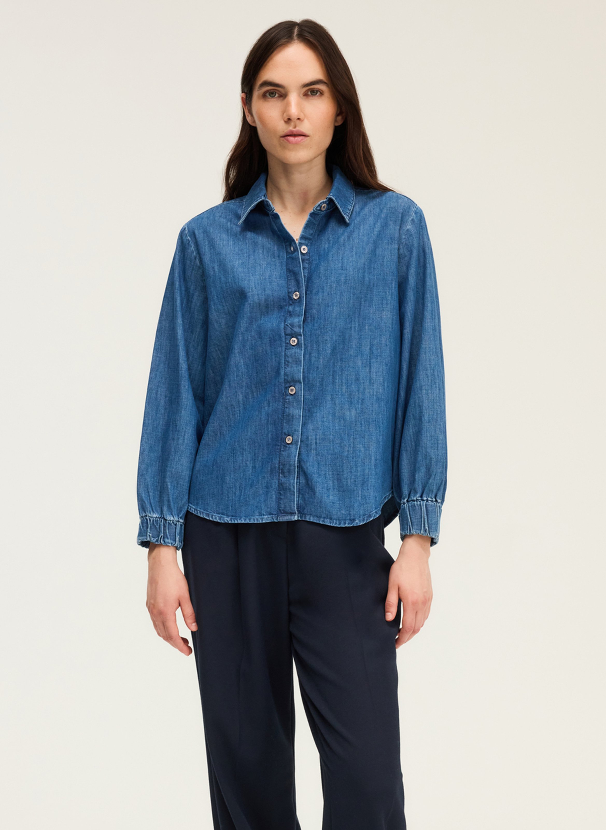 Chemise droite boutonnée en denim PABLO Bleu