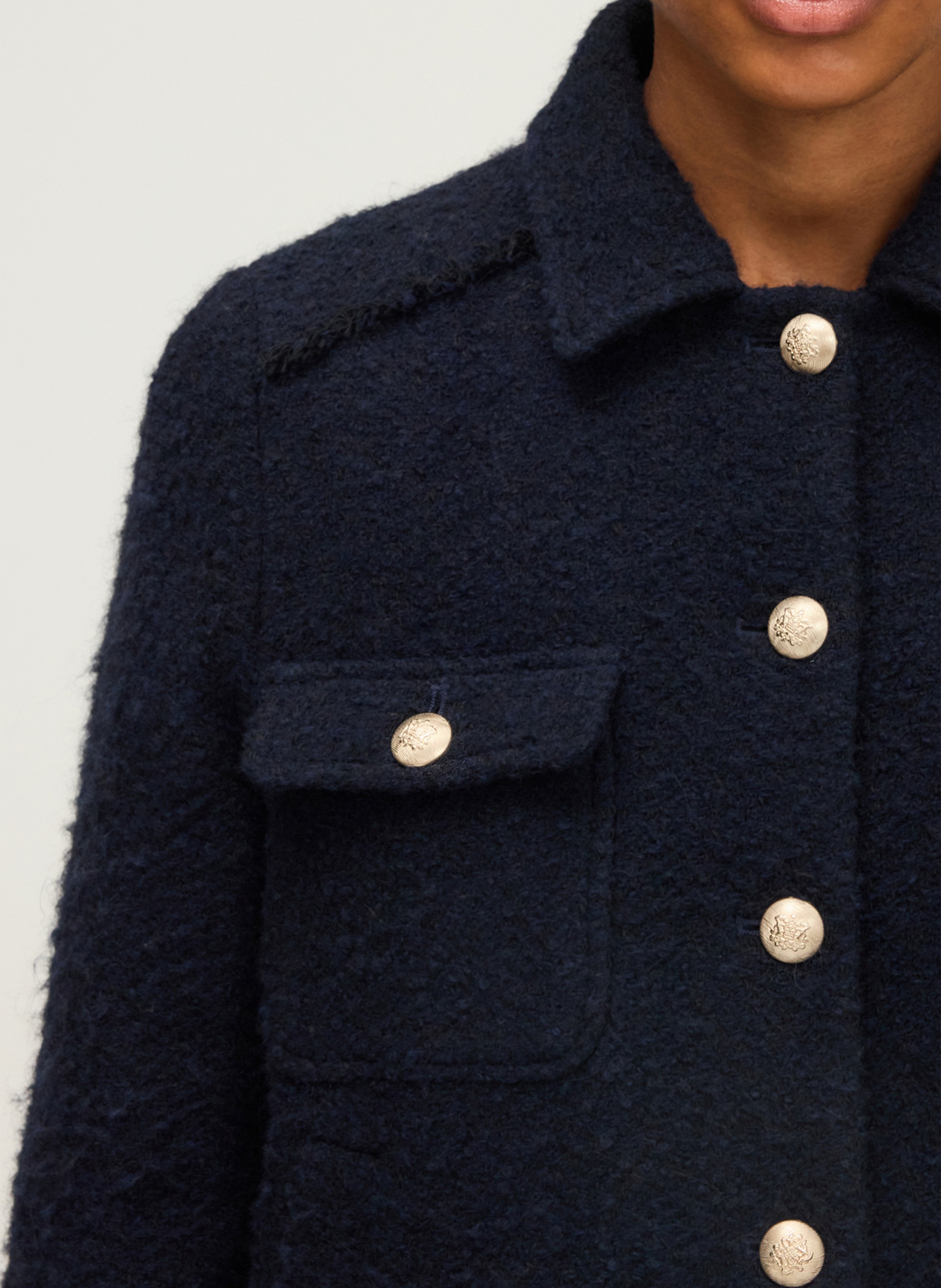 Veste col classique en laine et en coton mélangés PABLO Bleu