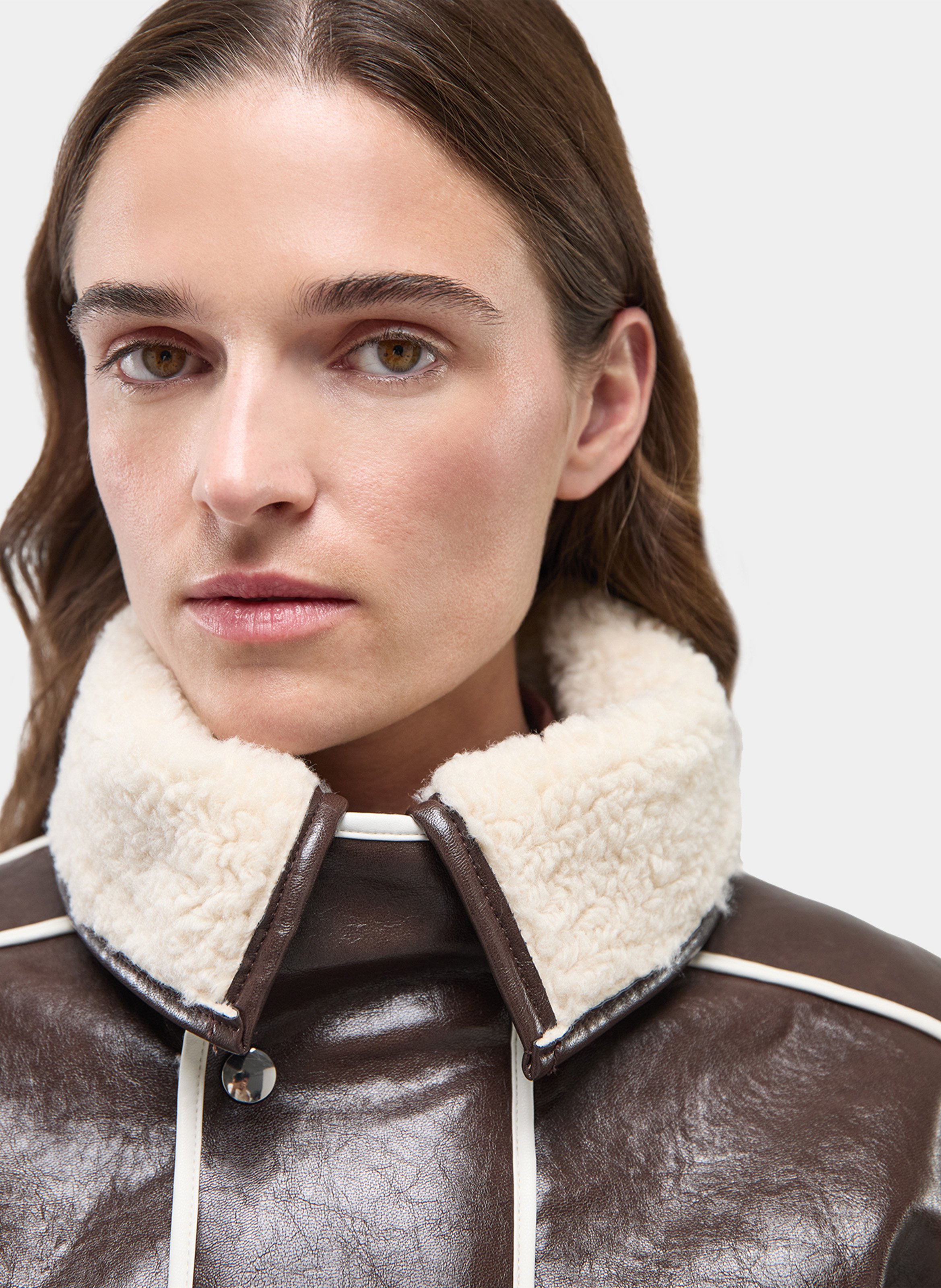 Straight coat with teddy collar LAAGAM Brown