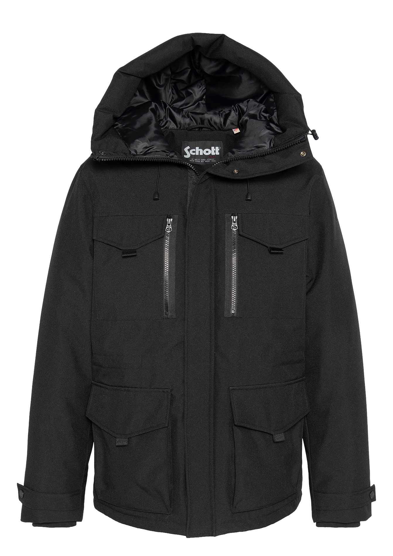 Parka à capuche droite à poches SCHOTT Noir