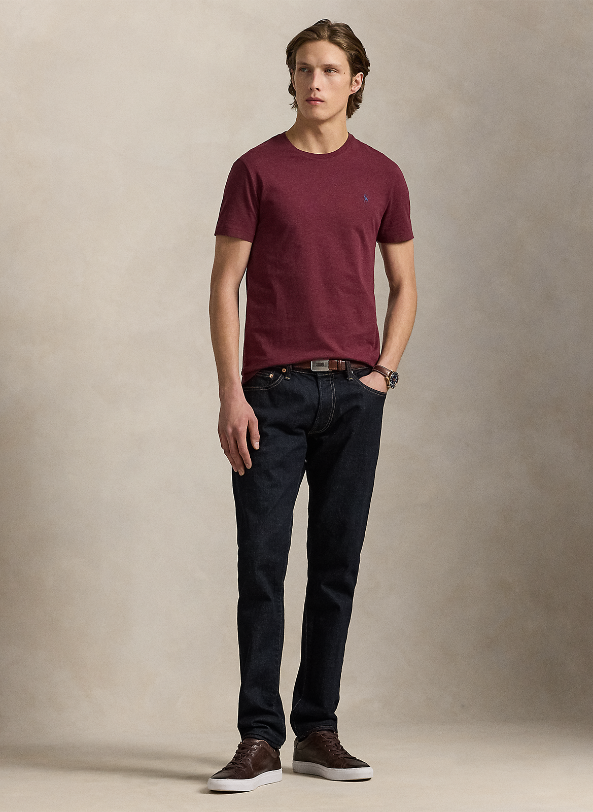 Tee-shirt col rond slim-fit en coton POLO RALPH LAUREN Rouge