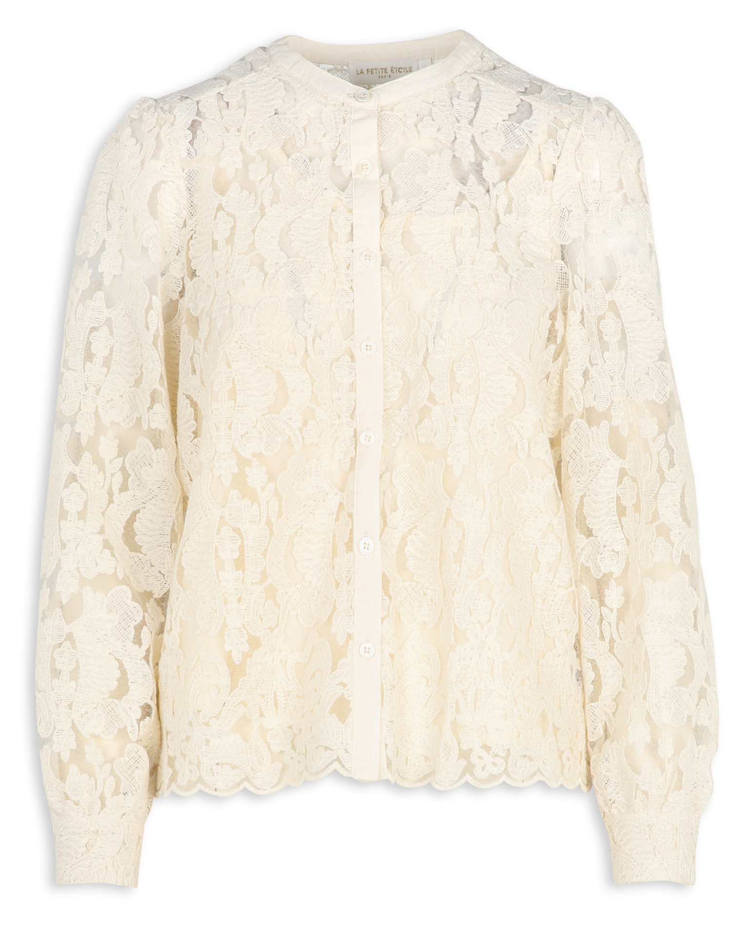 Gerade Bluse mit Rundhalsausschnitt aus Spitze LA PETITE ETOILE Beige