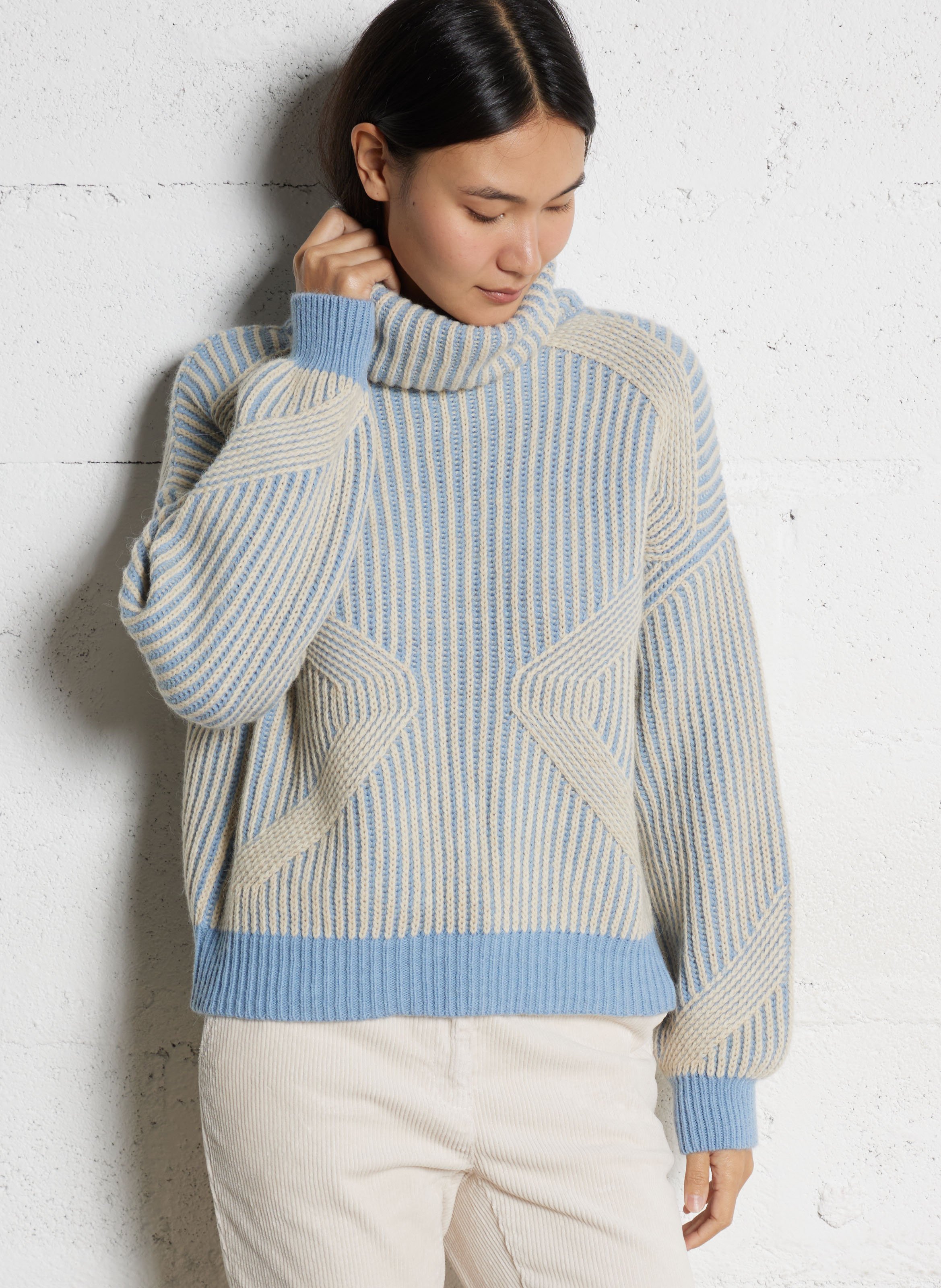 Oversized coltrui van gebreide trui ONE STEP Blauw