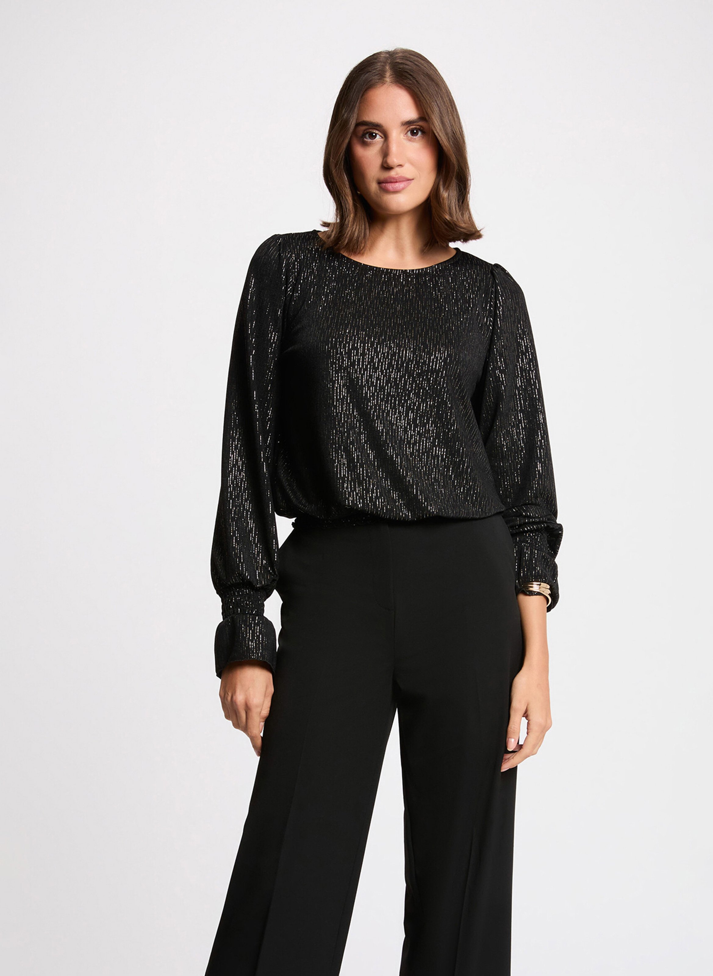 Top droit col bateau brillant MORGAN Noir