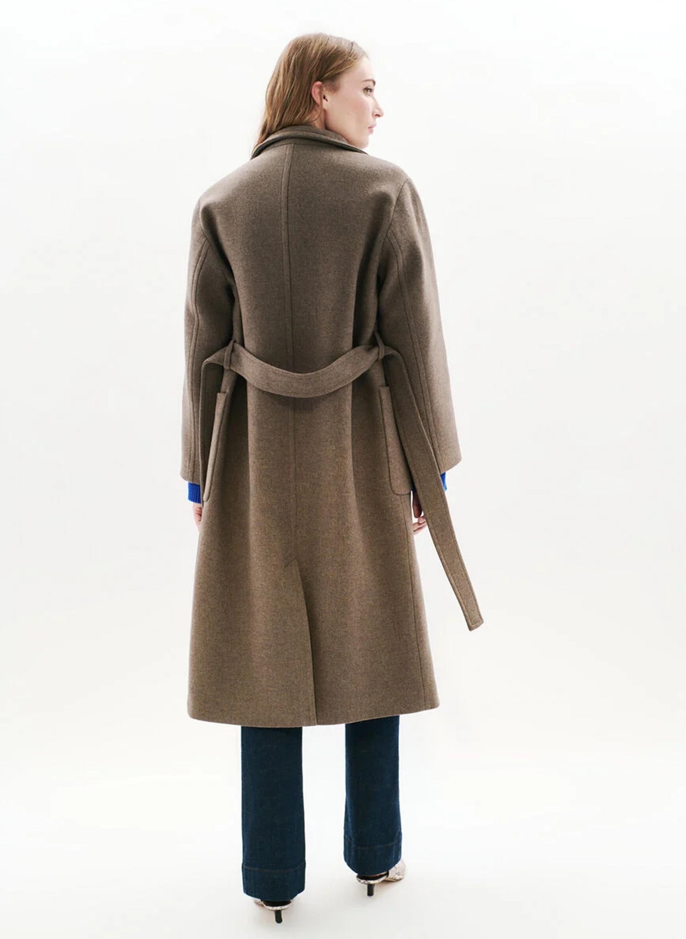 Straight coat with high collar in blended recycled wool CAROLL Brown