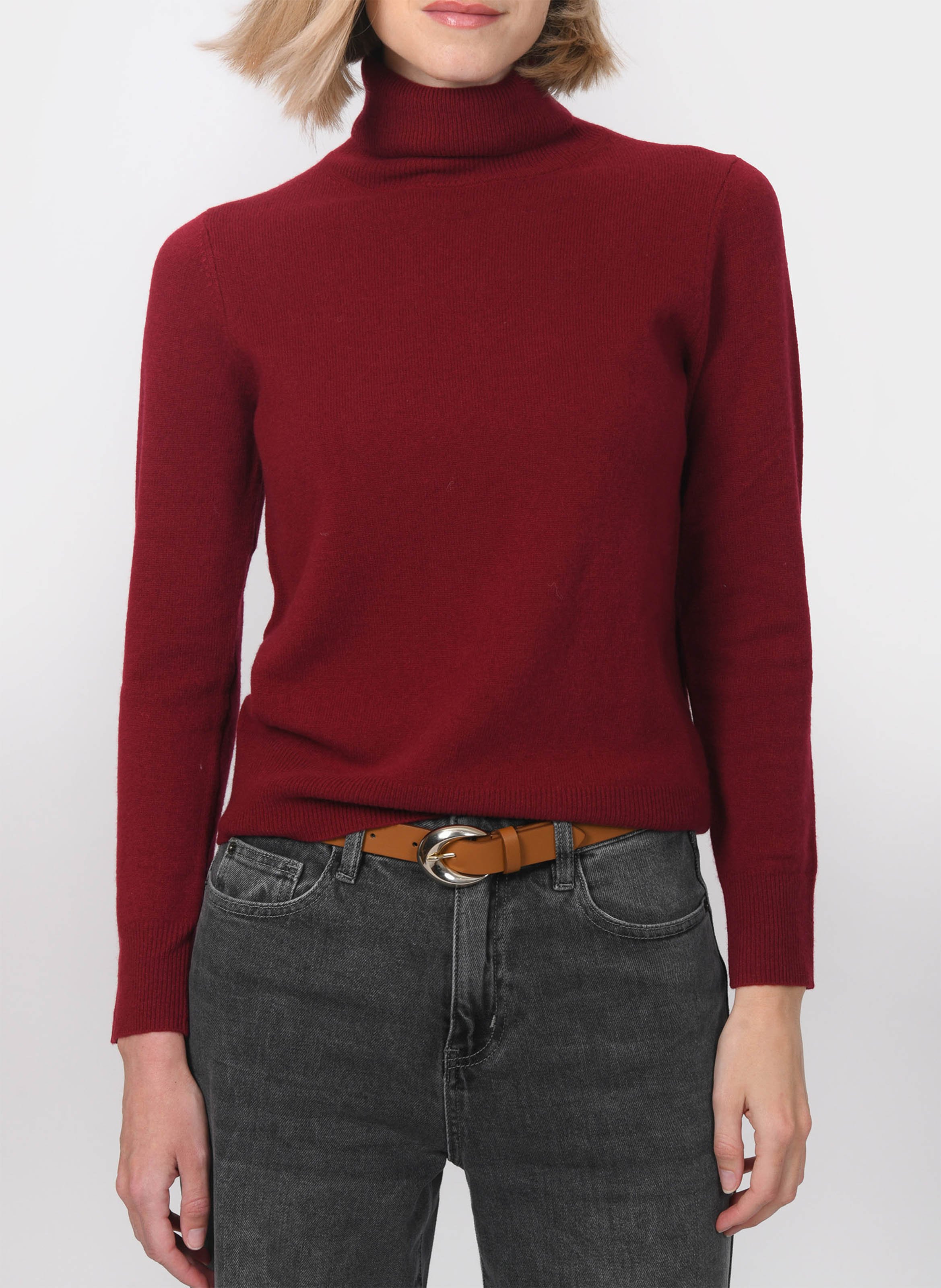 Pull col roulé uni en laine et cachemire KOOKAI Rouge