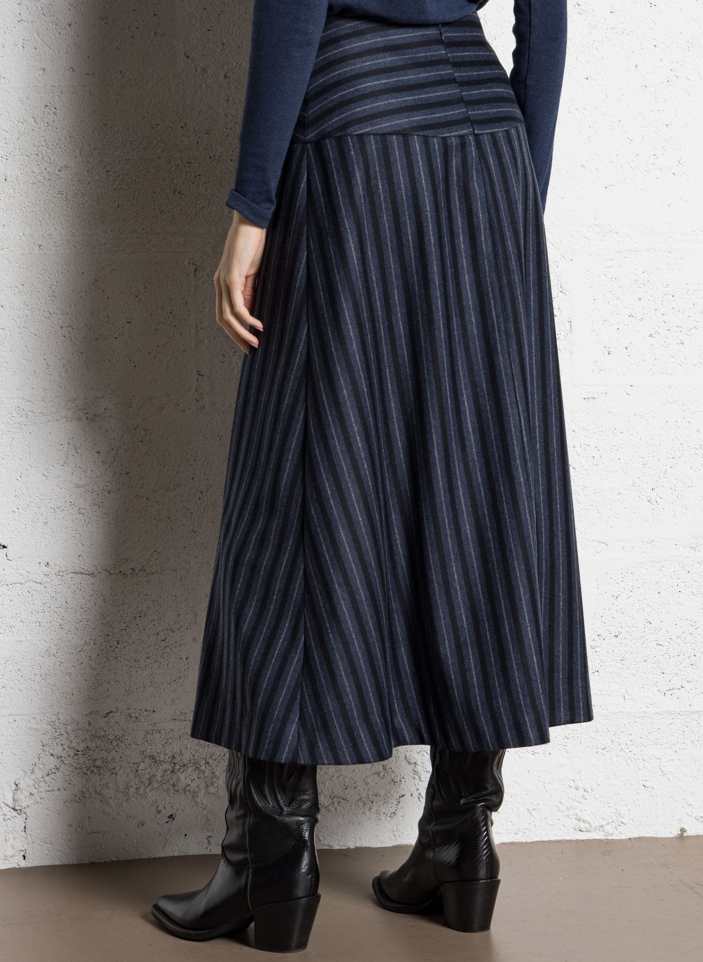 Jupe midi en laine mélangée rayée SOPHIE+LUCIE Bleu