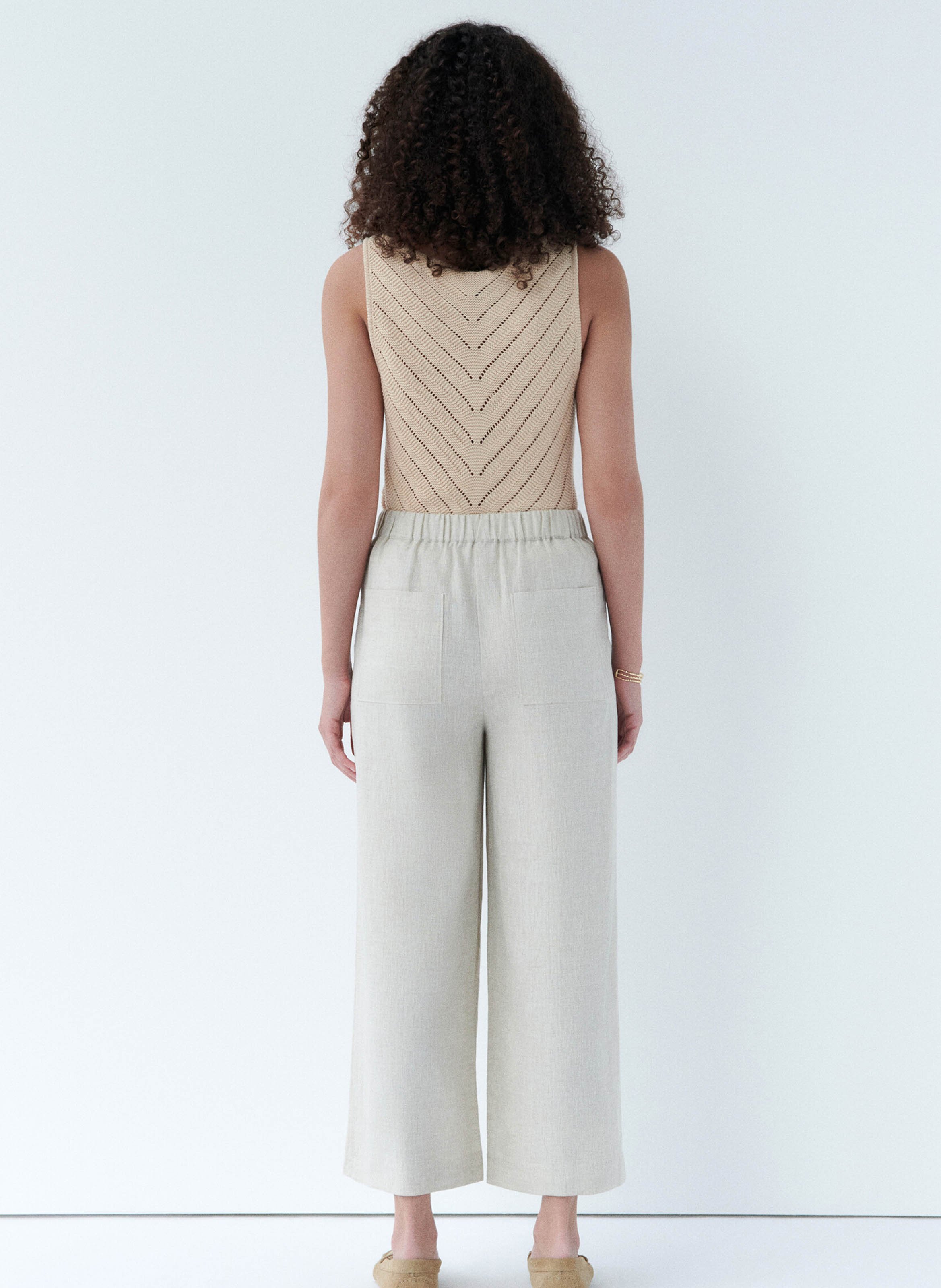 High-waisted wide-leg linen pants CAROLL Beige