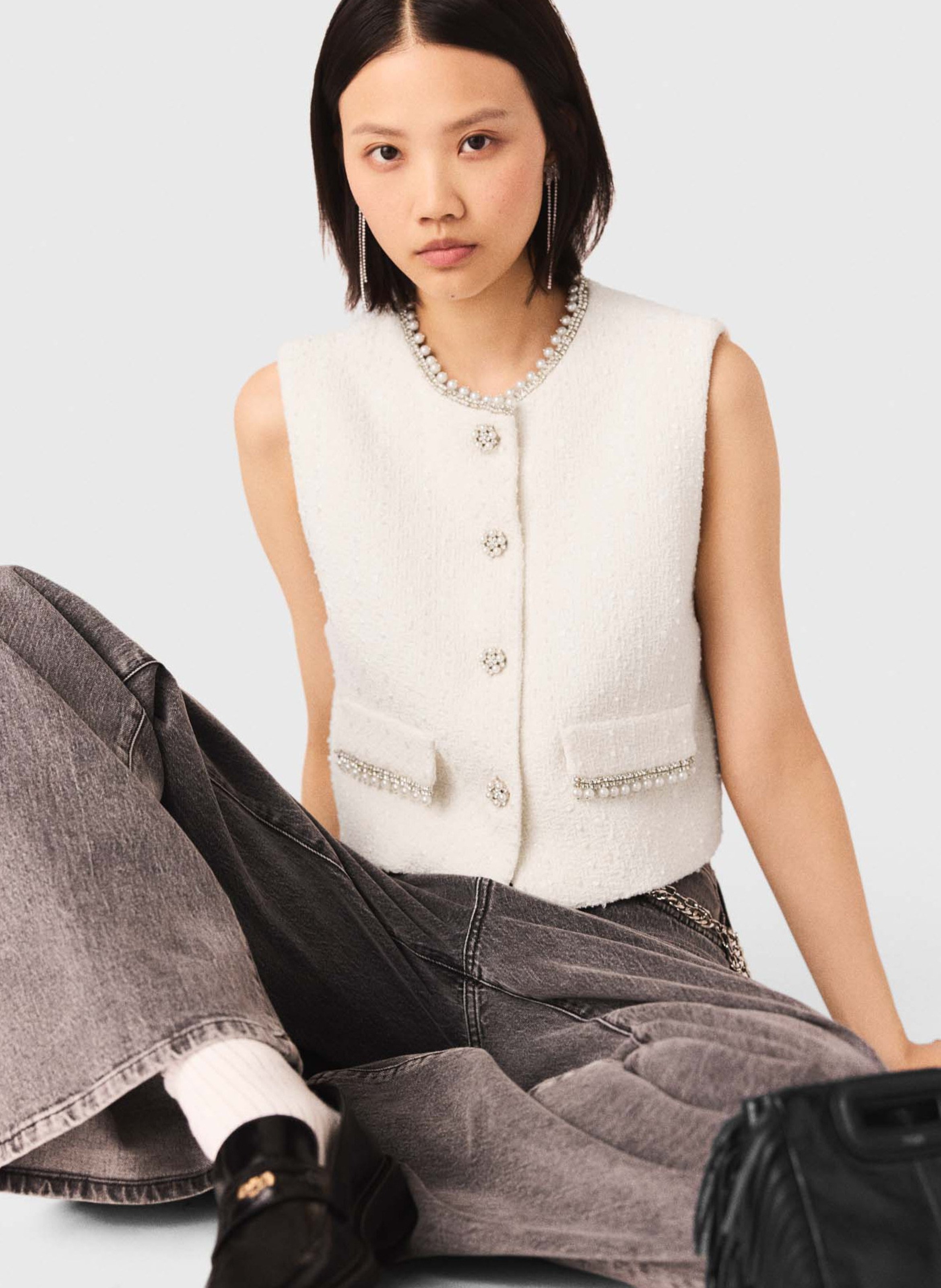 Round-neck cotton-blend cardigan MAJE Beige