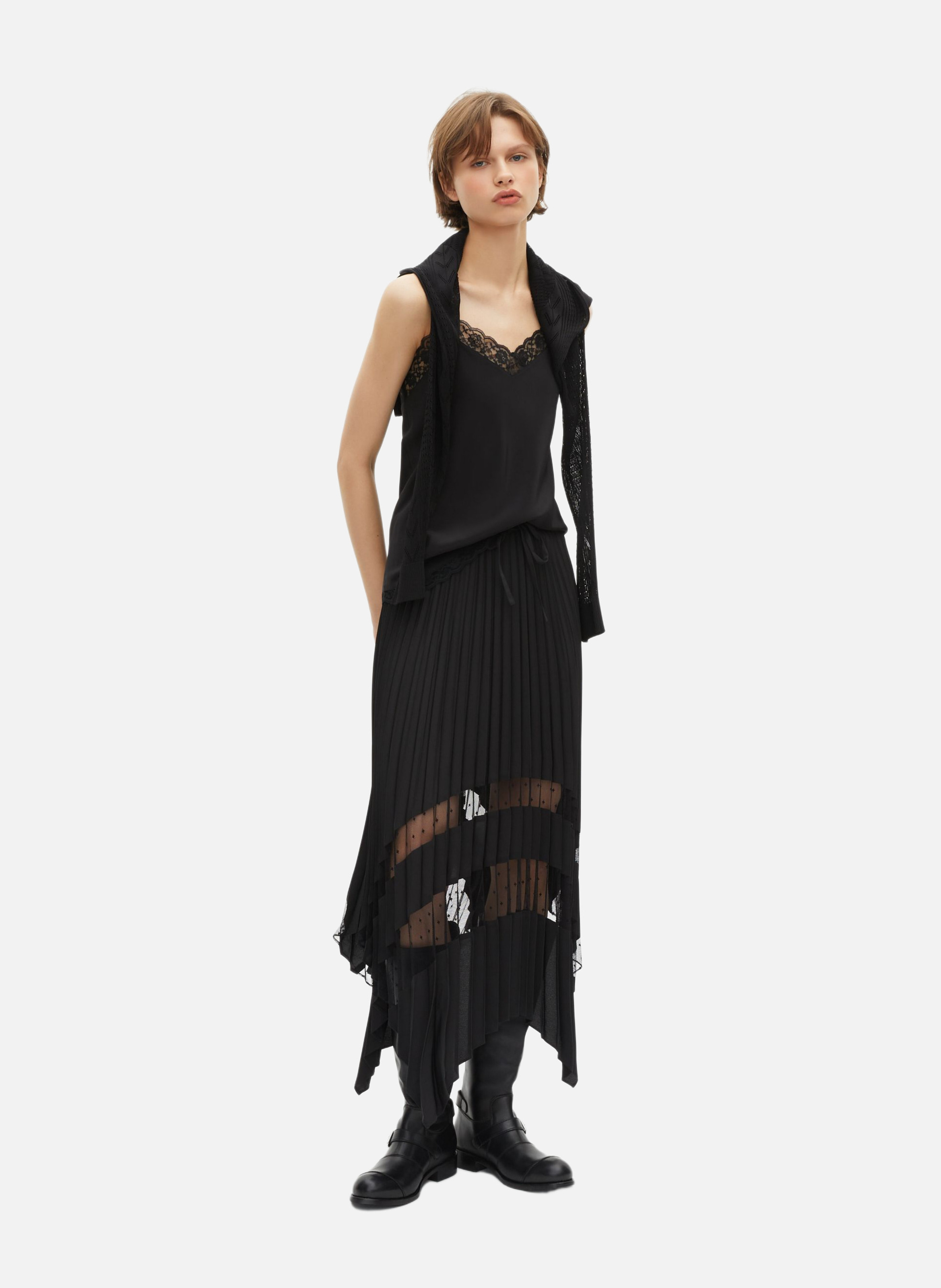 Long pleated lace skirt THE KOOPLES Black