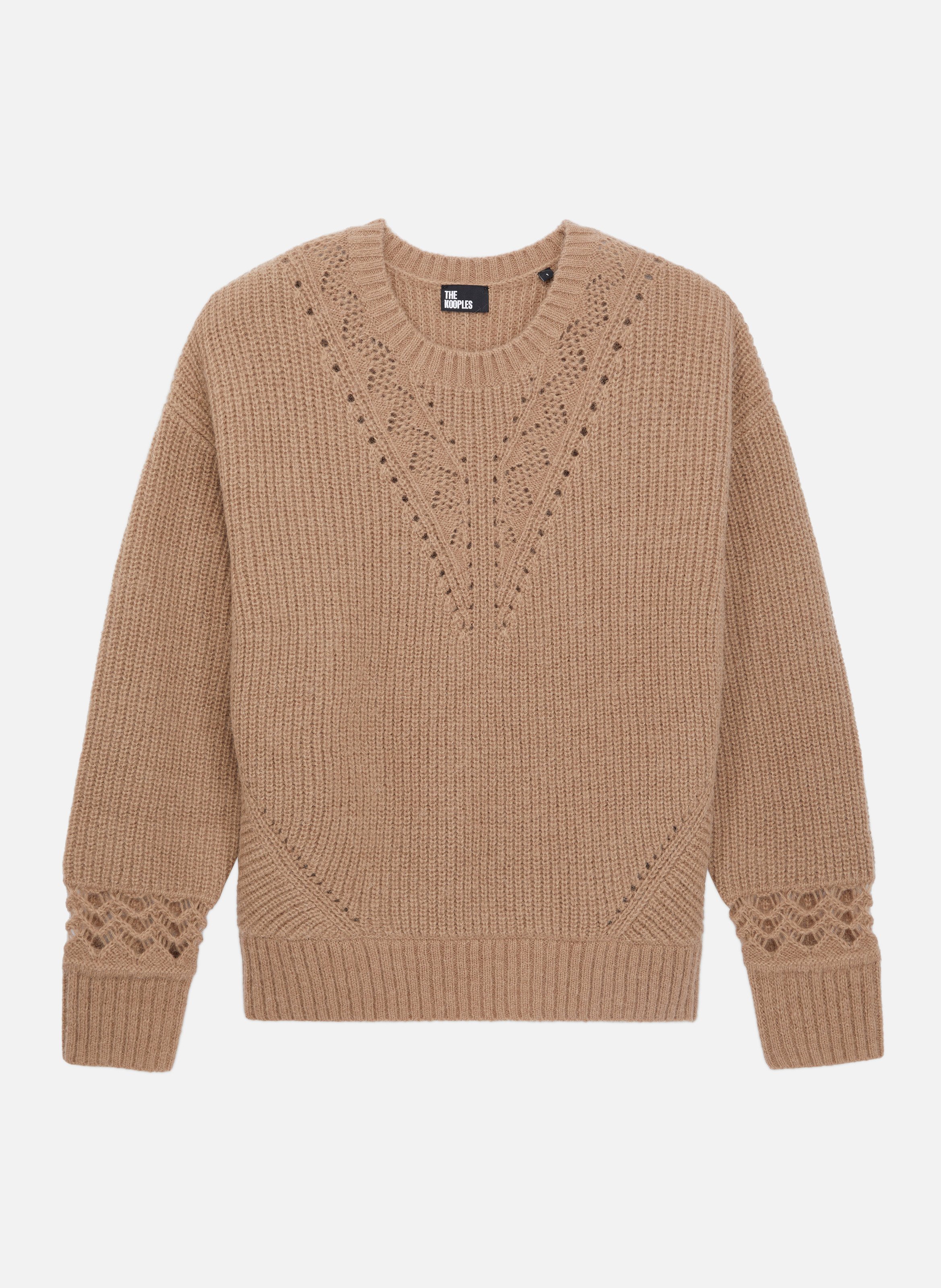 Mixed wool sweater with openwork details THE KOOPLES Brown