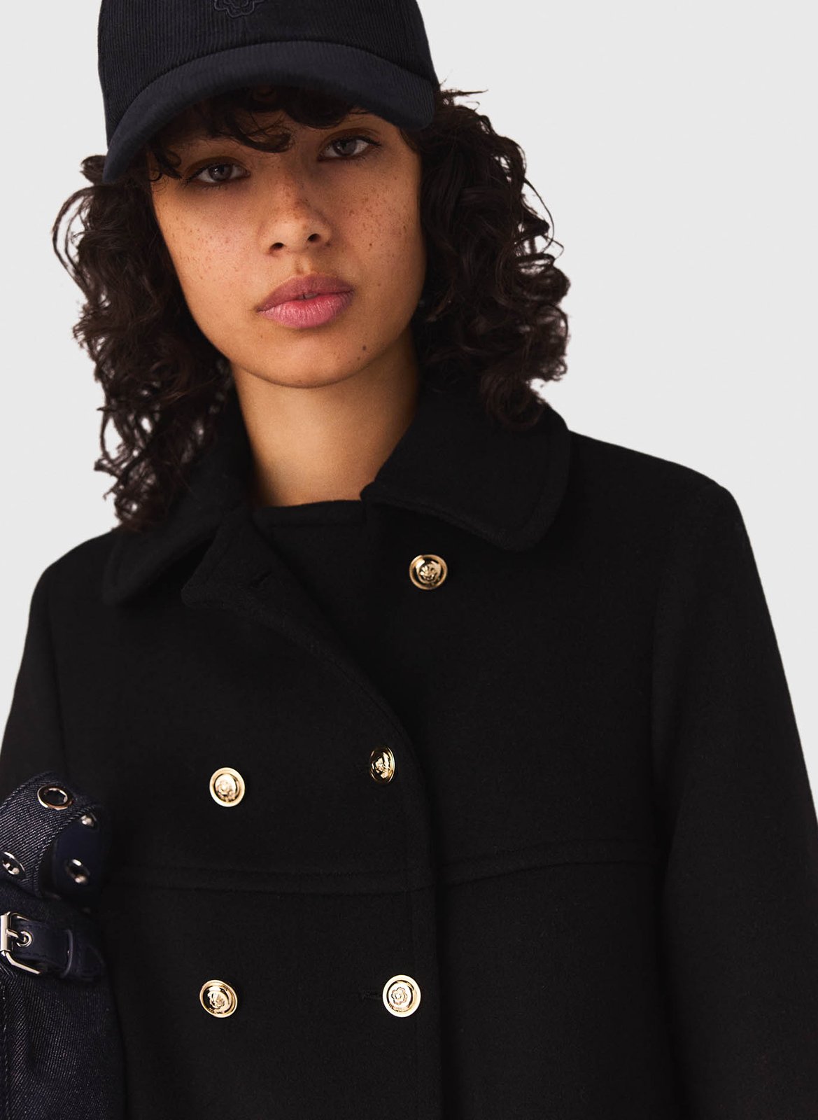 Rechte jas met klassieke kraag van gemengde wol MAJE Zwart