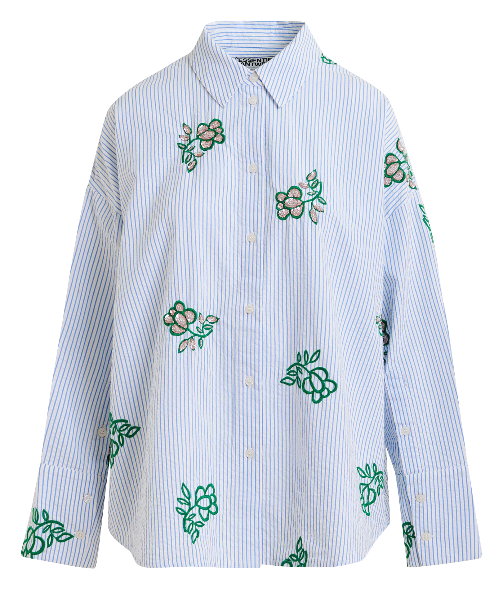 Oversized striped shirt with embroidery ESSENTIEL ANTWERP White