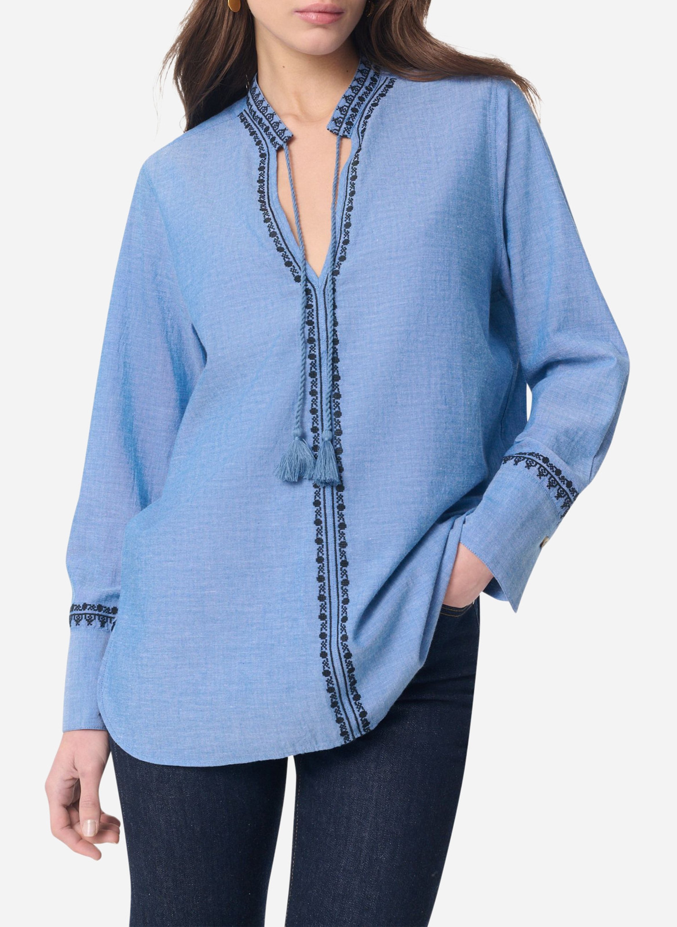 Straight flowing tunic collar blouse VANESSA BRUNO Blue