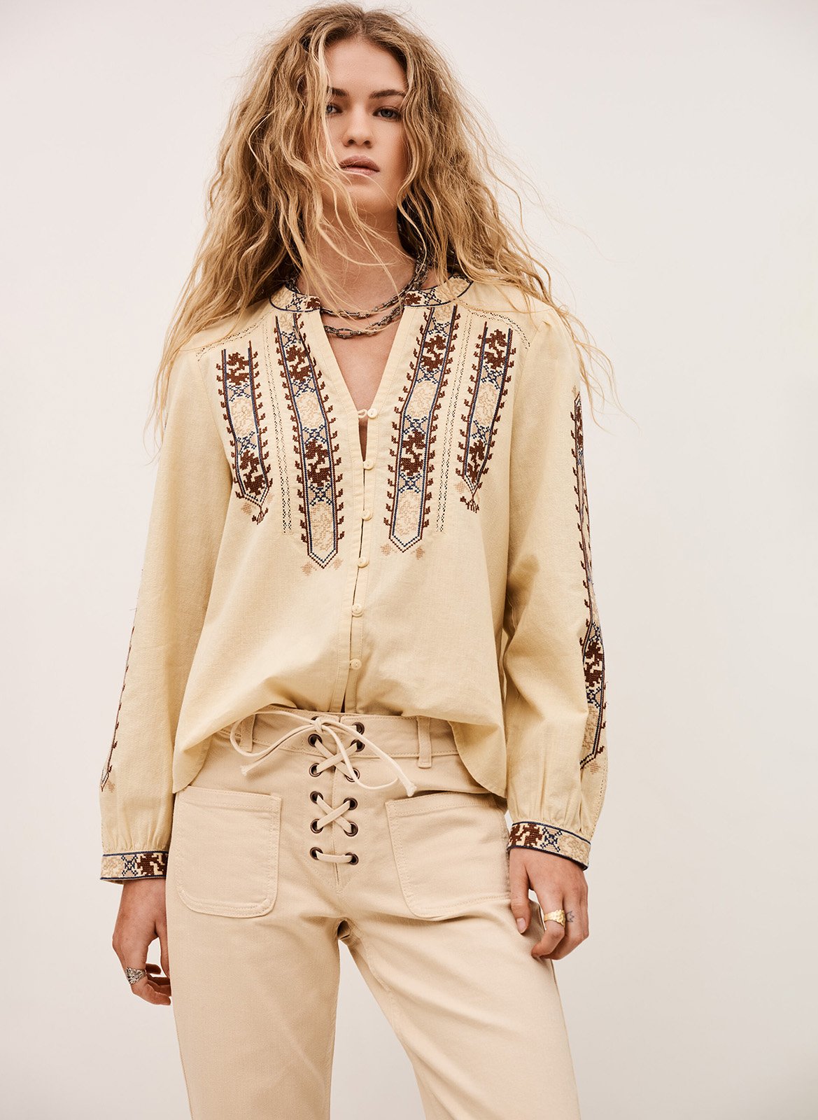 Cotton-blend loose-fit blouse BA&SH Beige