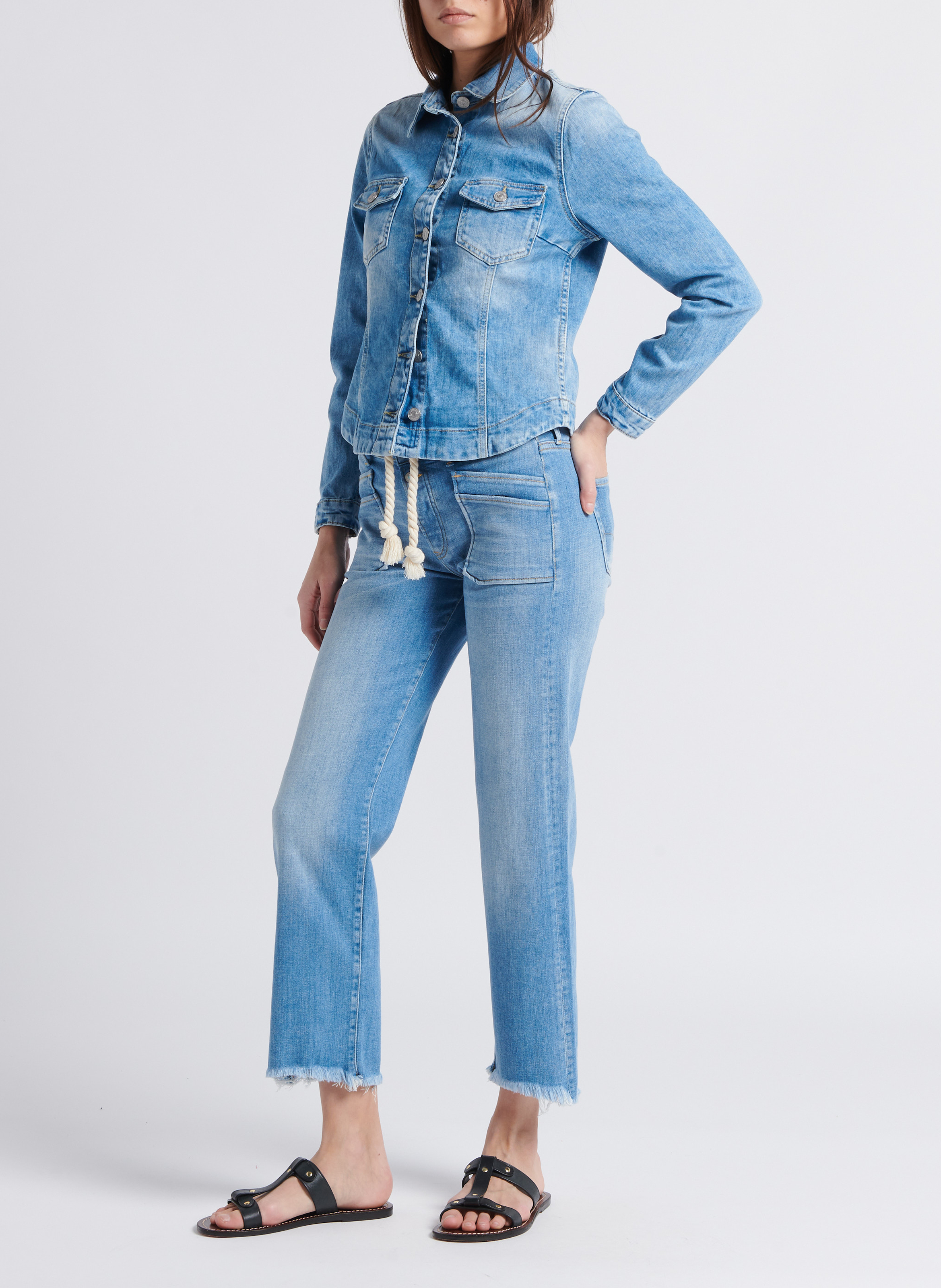 Veste jean col classique en coton mélangé  LE TEMPS DES CERISES Bleu