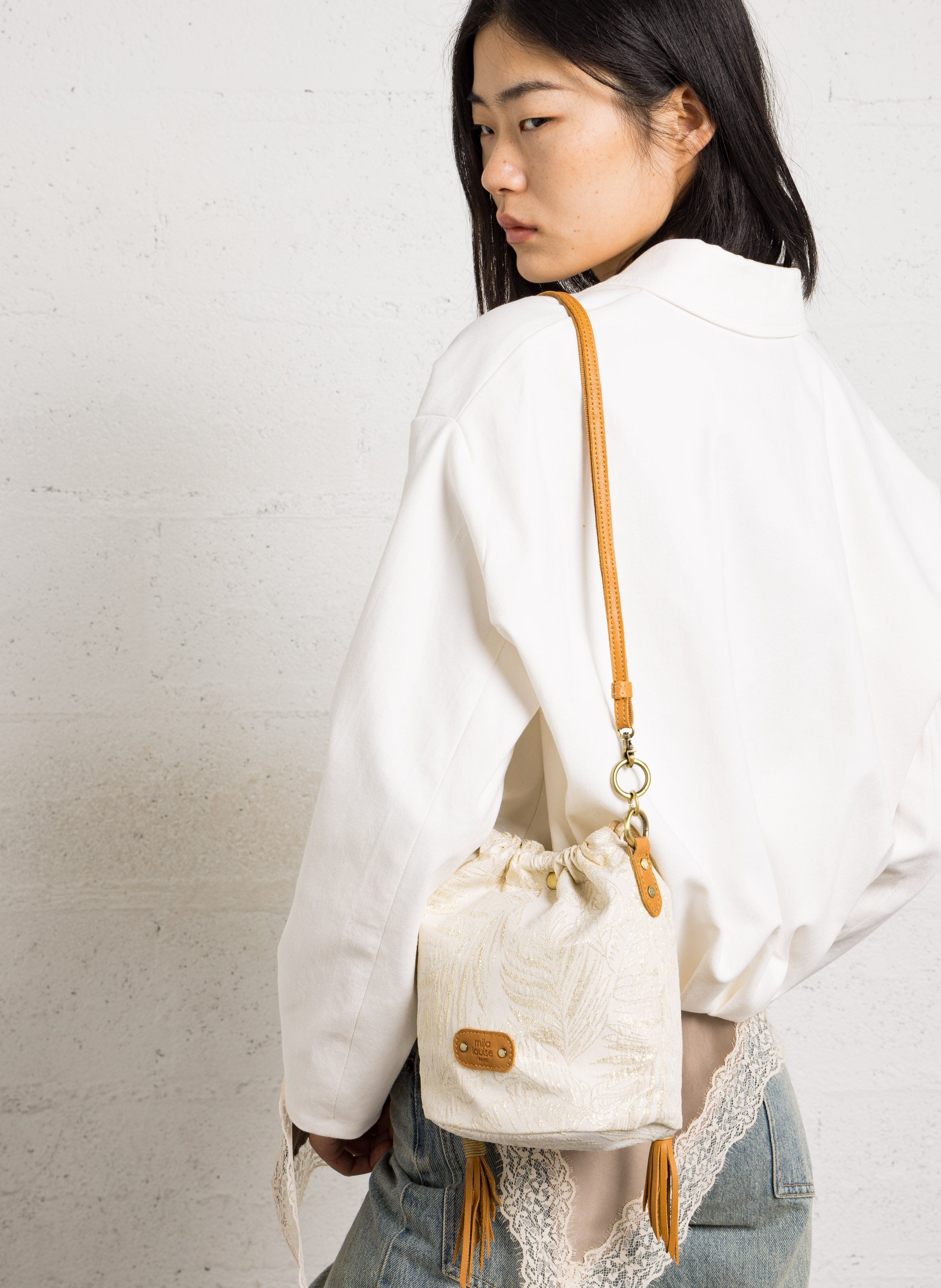 Sac sceau à motifs pailletés MILA LOUISE Beige