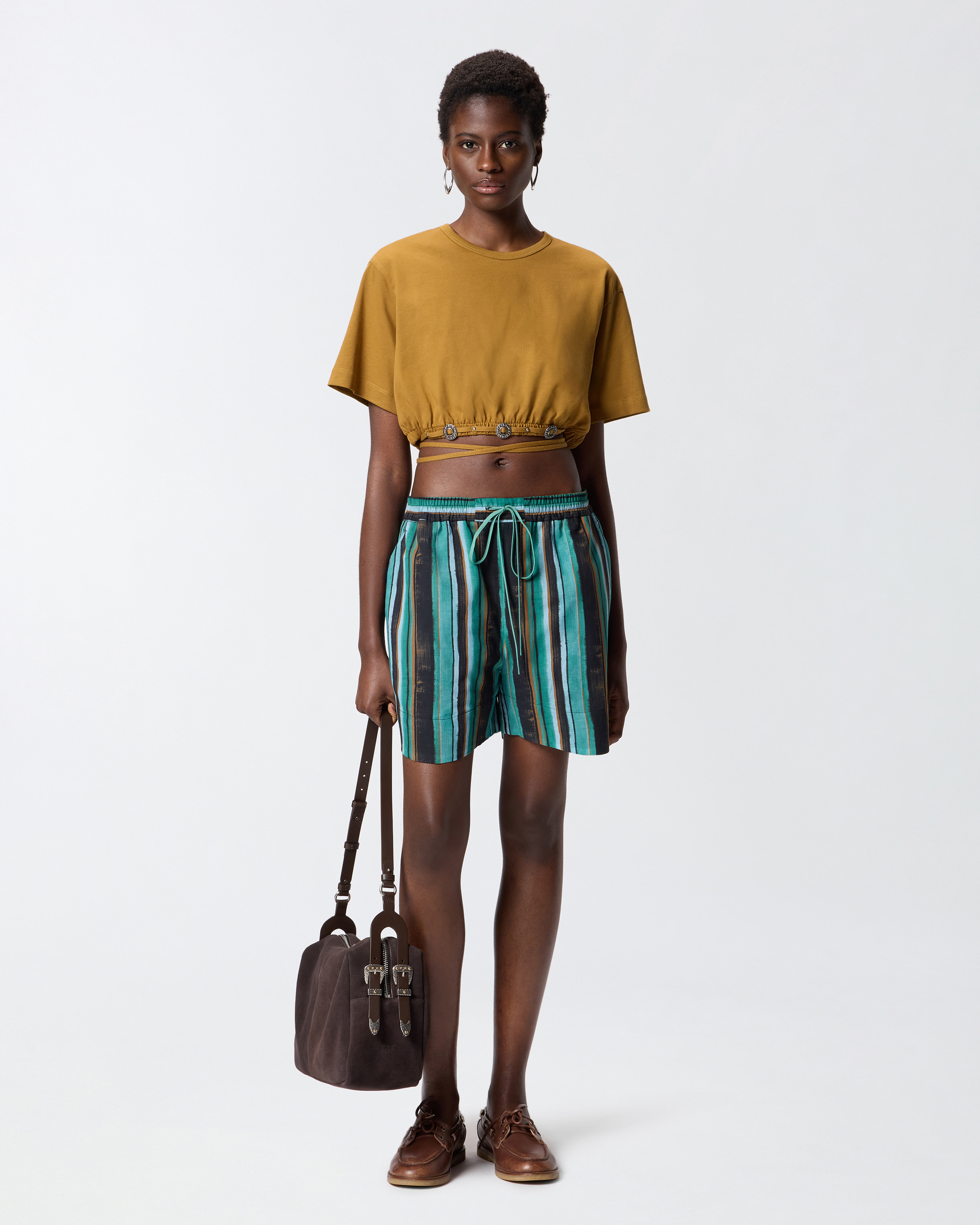 Cropped lace-up t-shirt with western details Orange