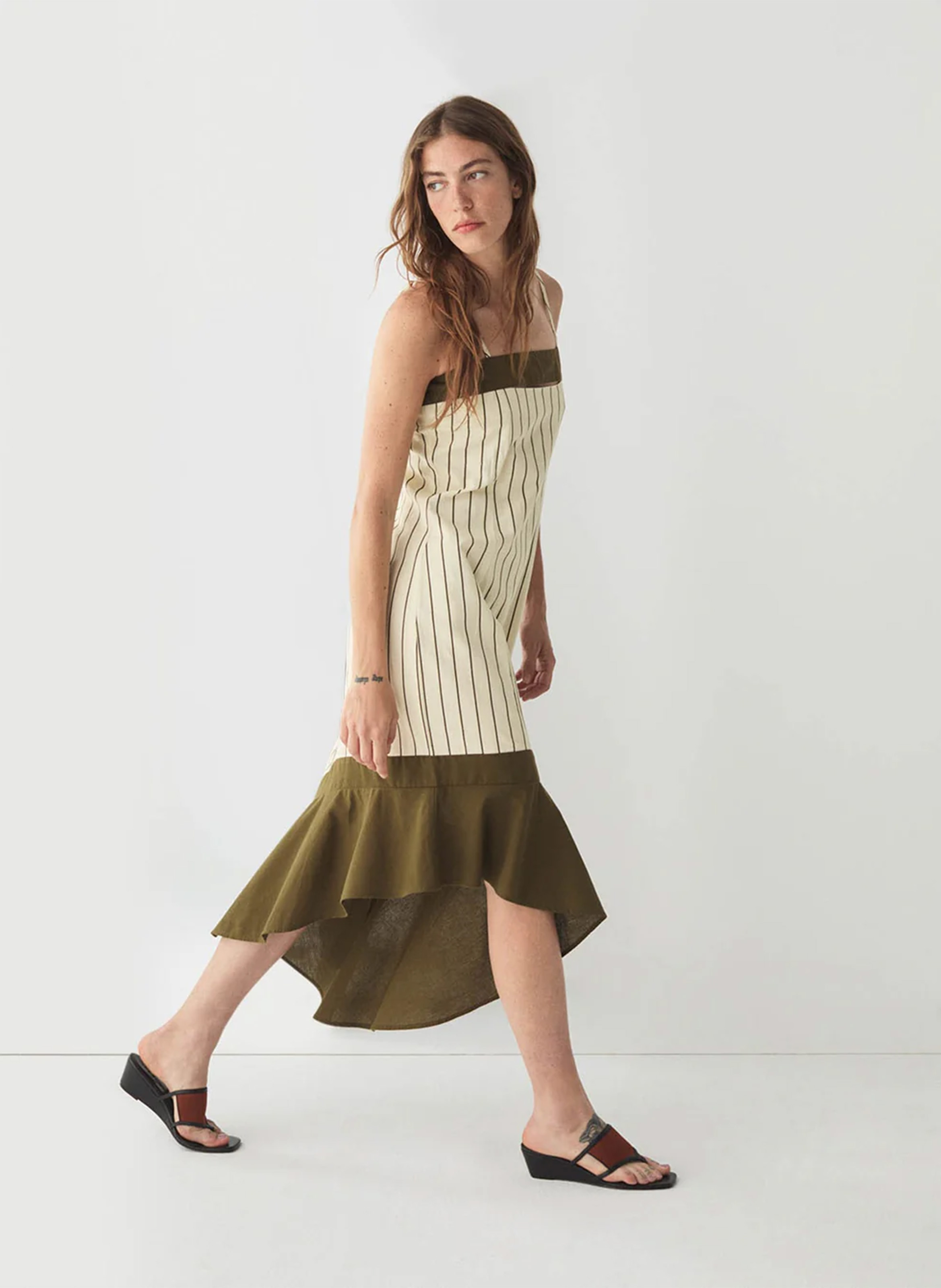 Asymmetric long cotton blend dress LAAGAM Khaki