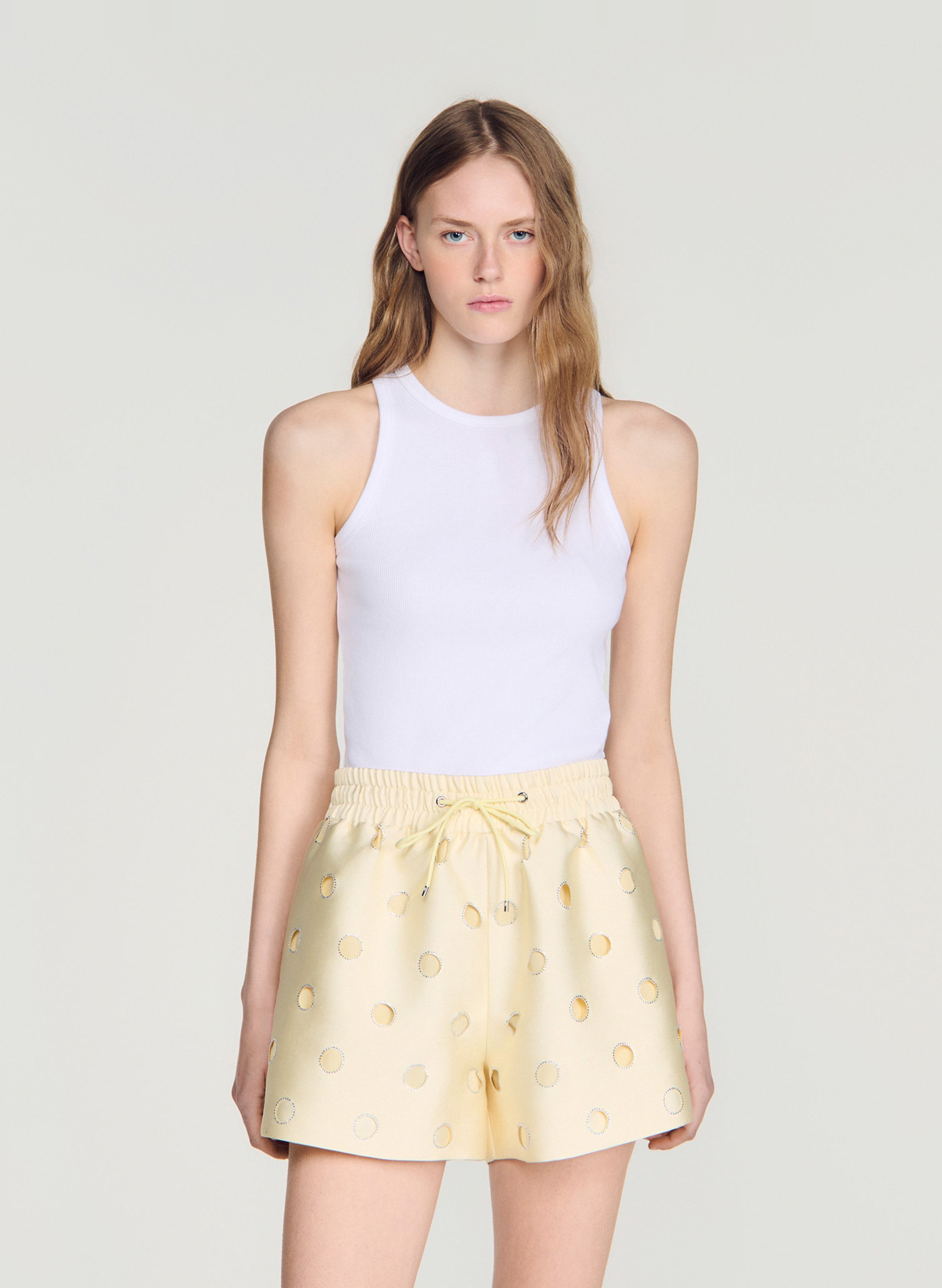 Short satiné à oeillets | Beige SANDRO Femme