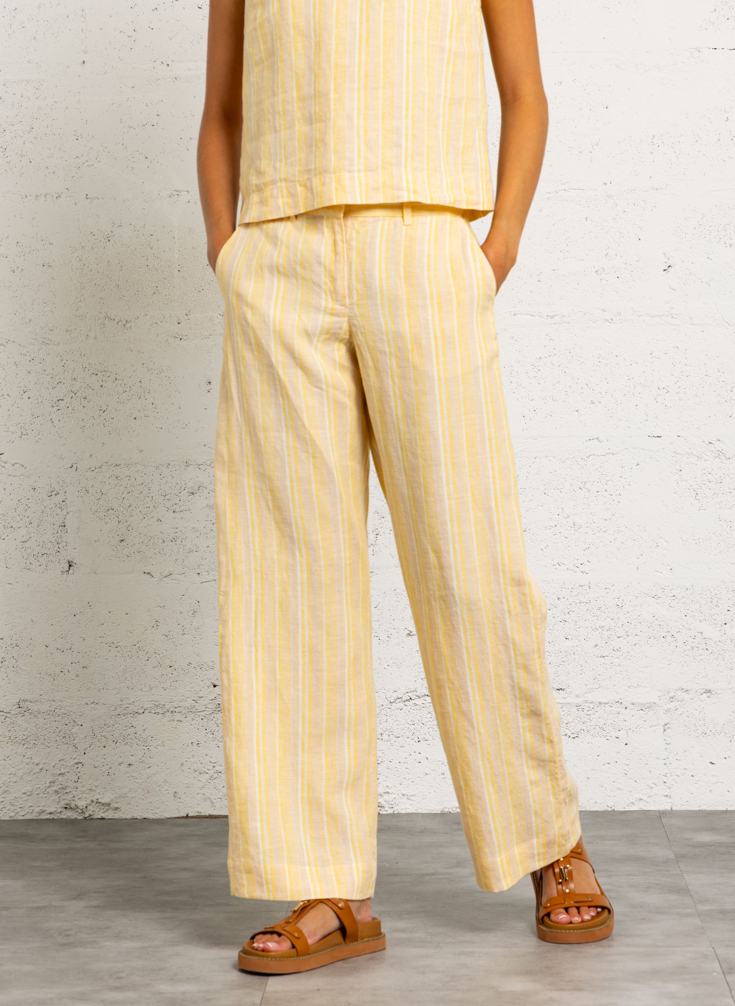 Lange Leinenhose mit Streifen MAISON 123 Beige