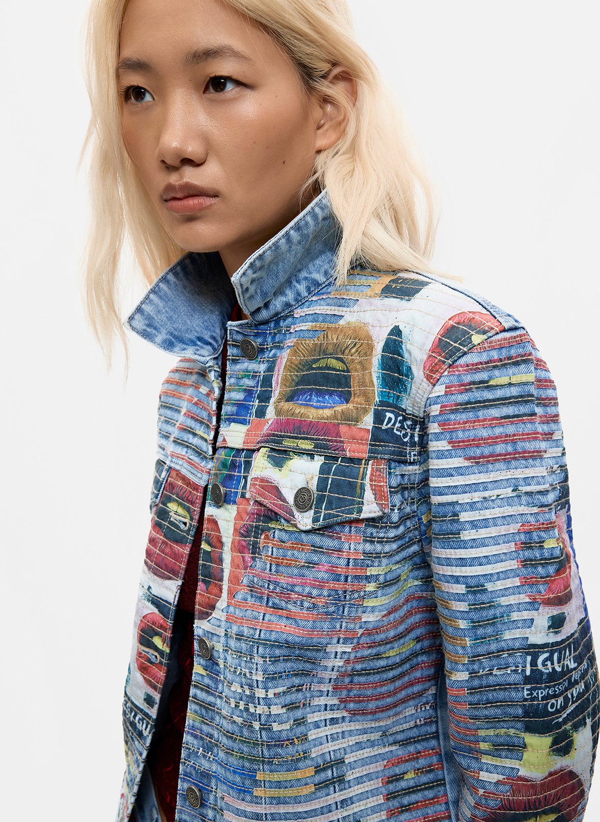 Veste droite col classique en coton imprimé DESIGUAL Bleu