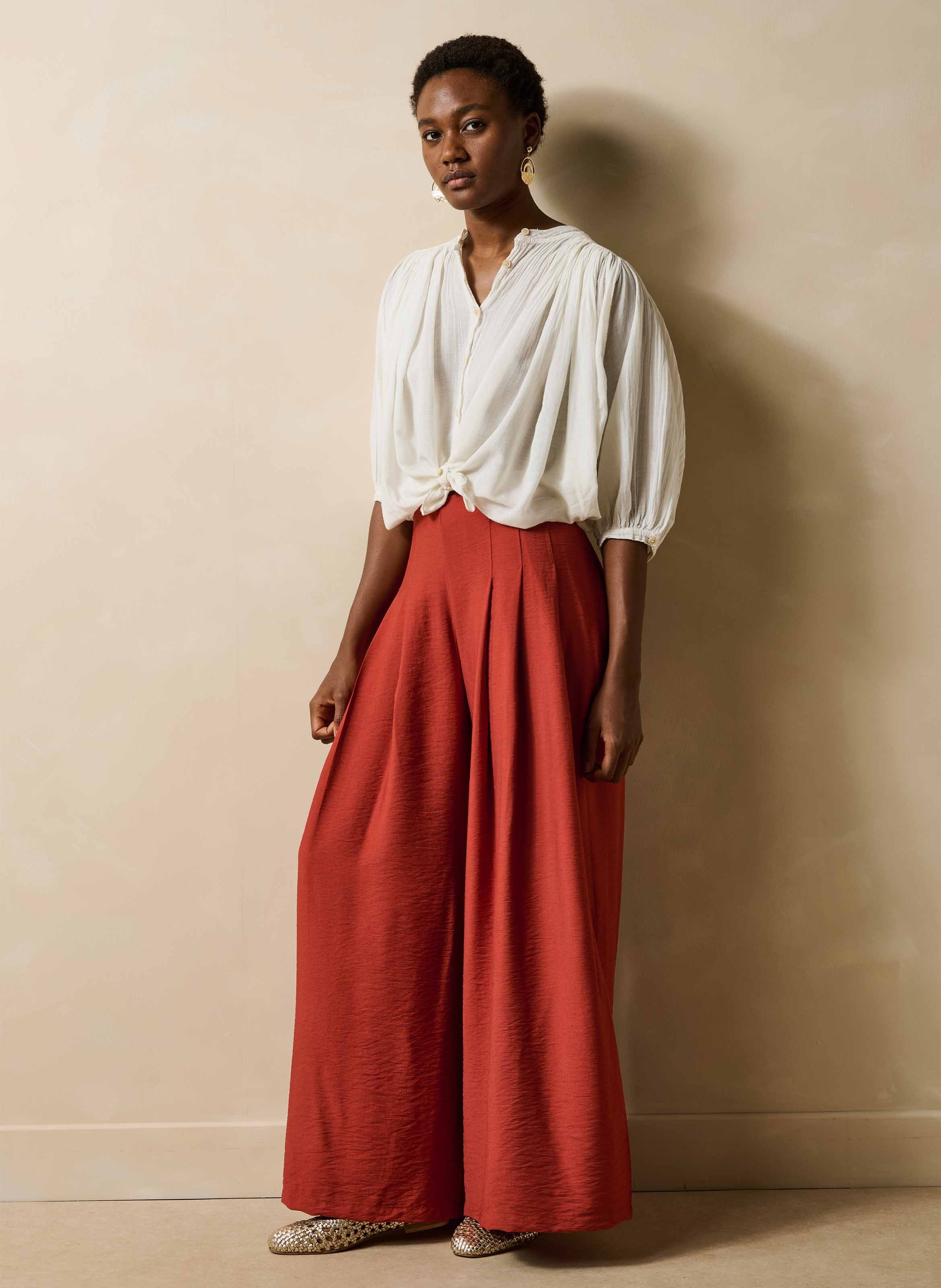 Pantalon large taille haute LA FEE MARABOUTEE Rouge