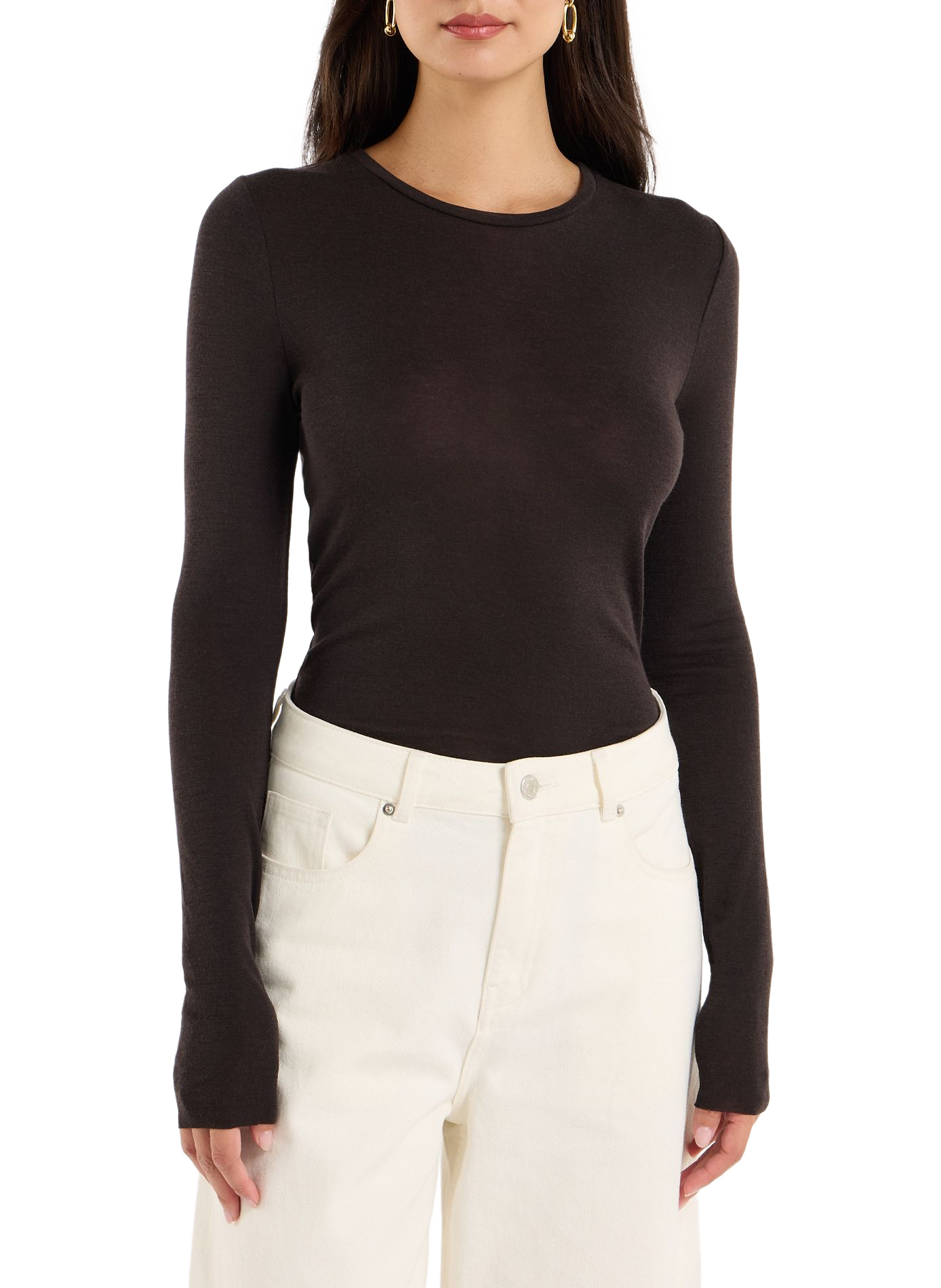 Solid round-neck wool sweater bora SAISON 1865 Brown