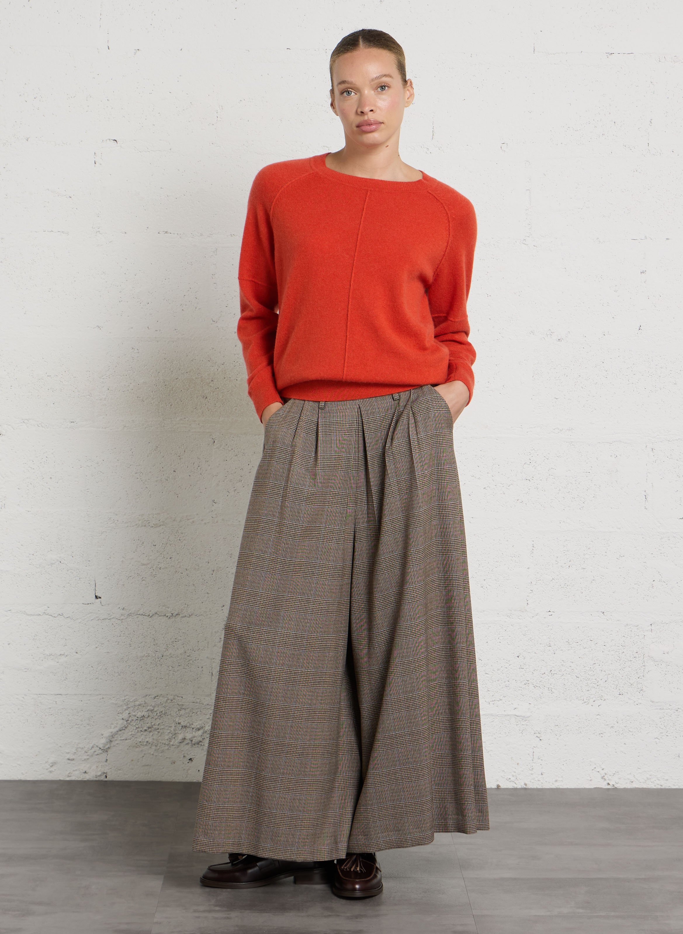 Pull droit col rond en cachemire MAISON 123 Orange