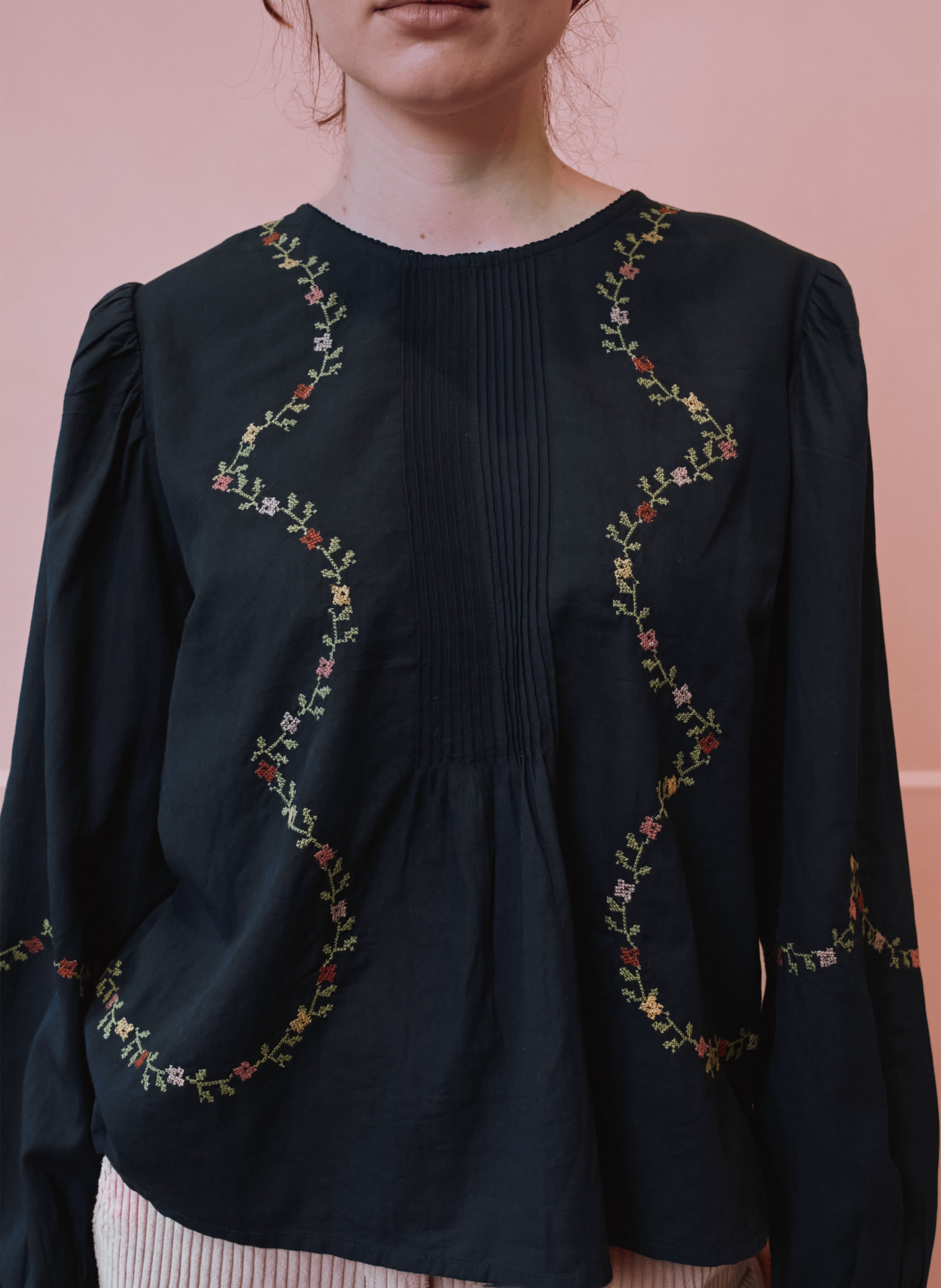 Baumwollbluse mit Rundhalskragen EMILE ET IDA Schwarz
